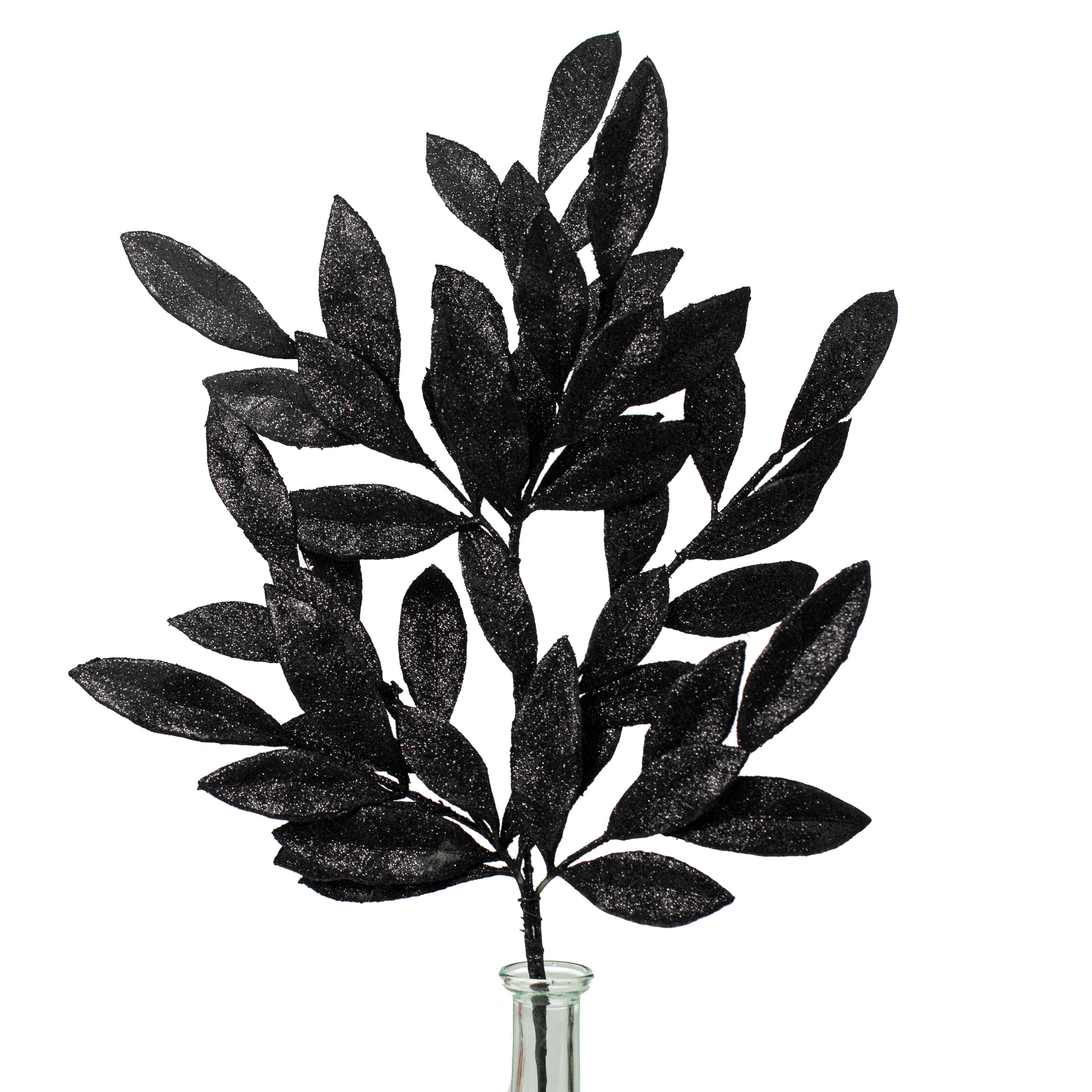 23" Bay Leaf Glitter Spray: Black Item Number: 262318