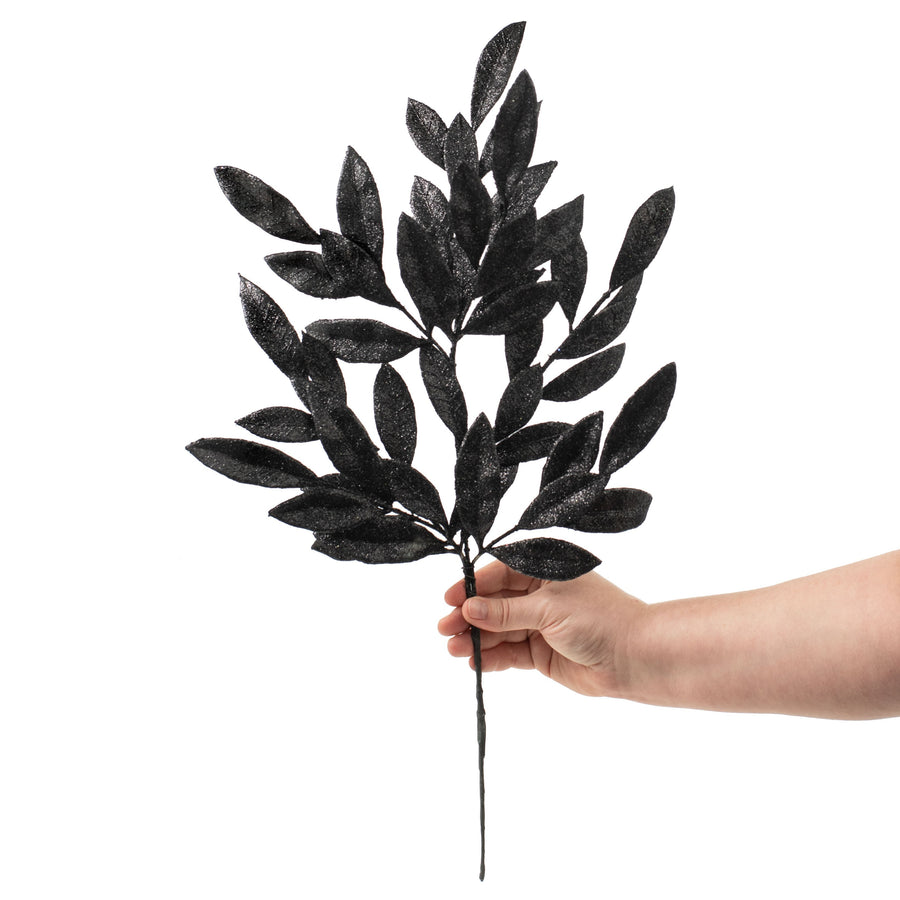 23" Bay Leaf Glitter Spray: Black detail photo 3
