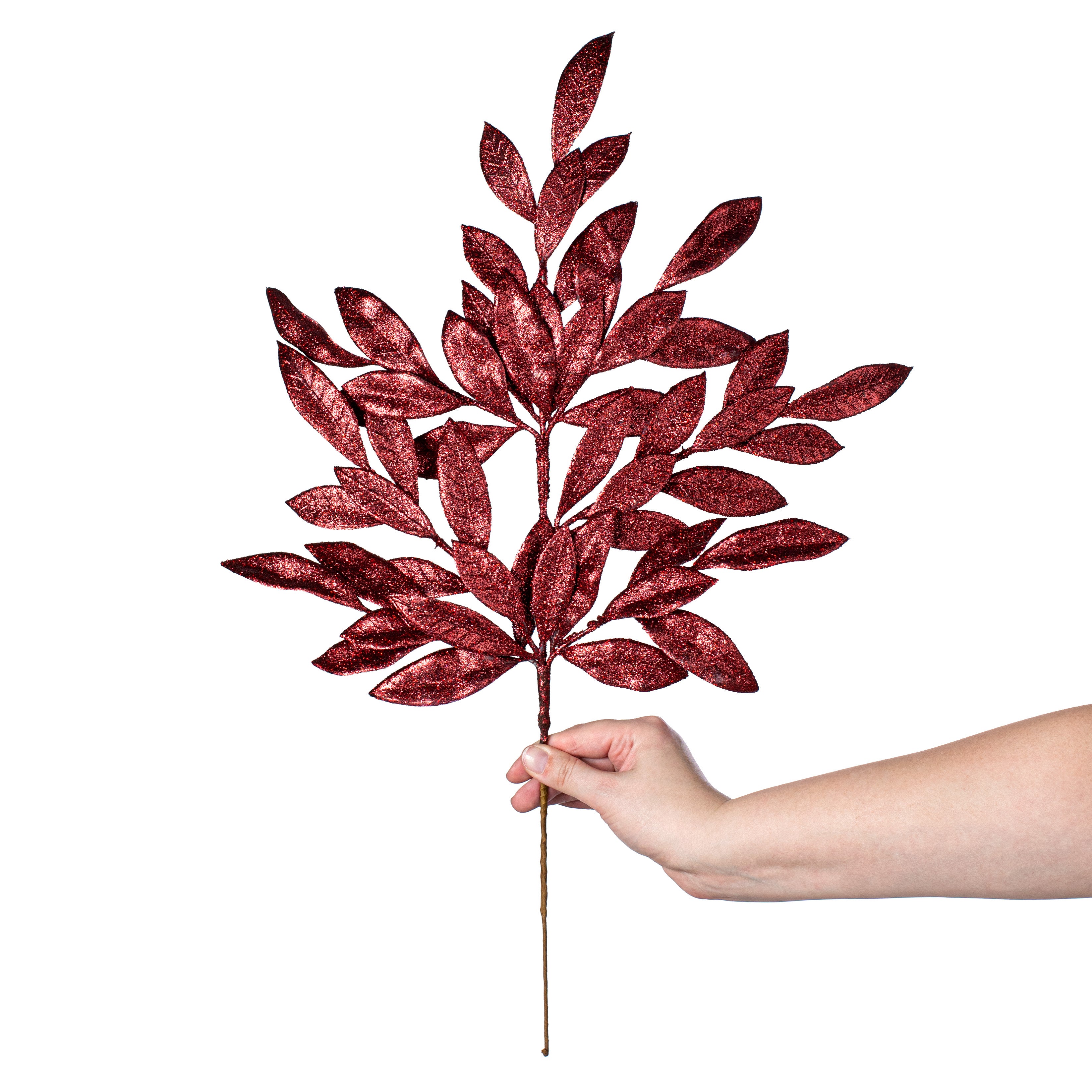 23" Bay Leaf Glitter Spray: Merlot Burgundy detail photo 3
