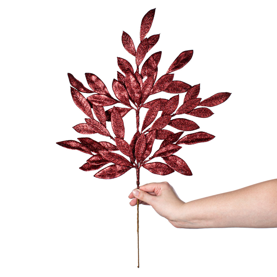 23" Bay Leaf Glitter Spray: Merlot Burgundy detail photo 3