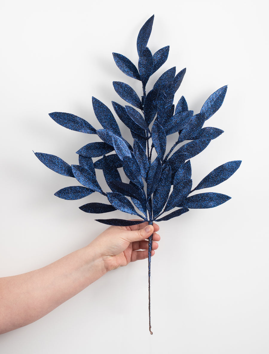23" Bay Leaf Glitter Spray: Navy Blue detail photo 3