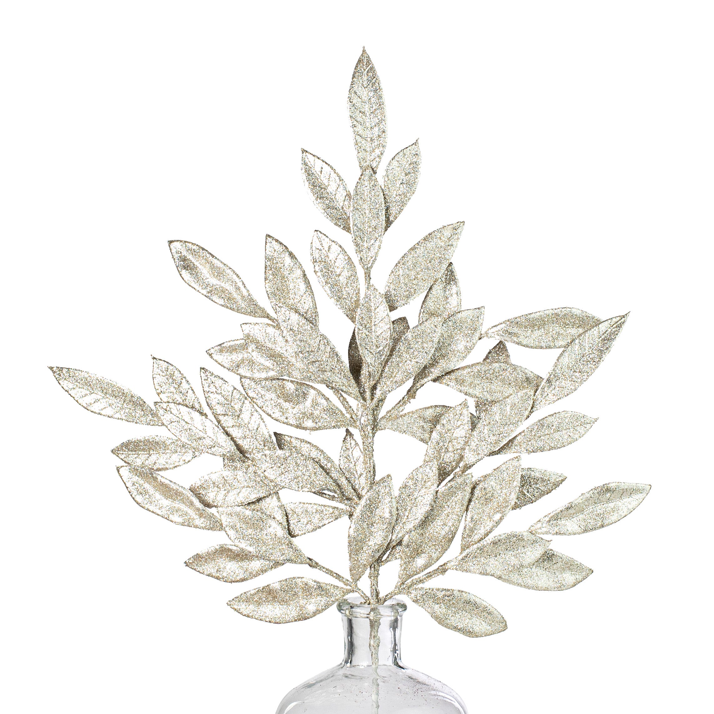 23" Bay Leaf Glitter Spray: Platinum Item Number: 262311
