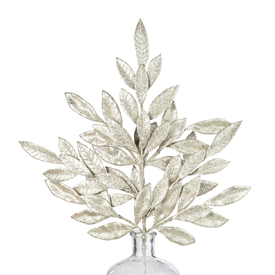 23" Bay Leaf Glitter Spray: Platinum Item Number: 262311