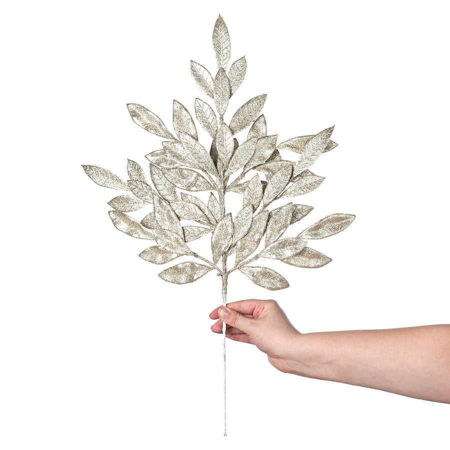 23" Bay Leaf Glitter Spray: Platinum detail photo 3