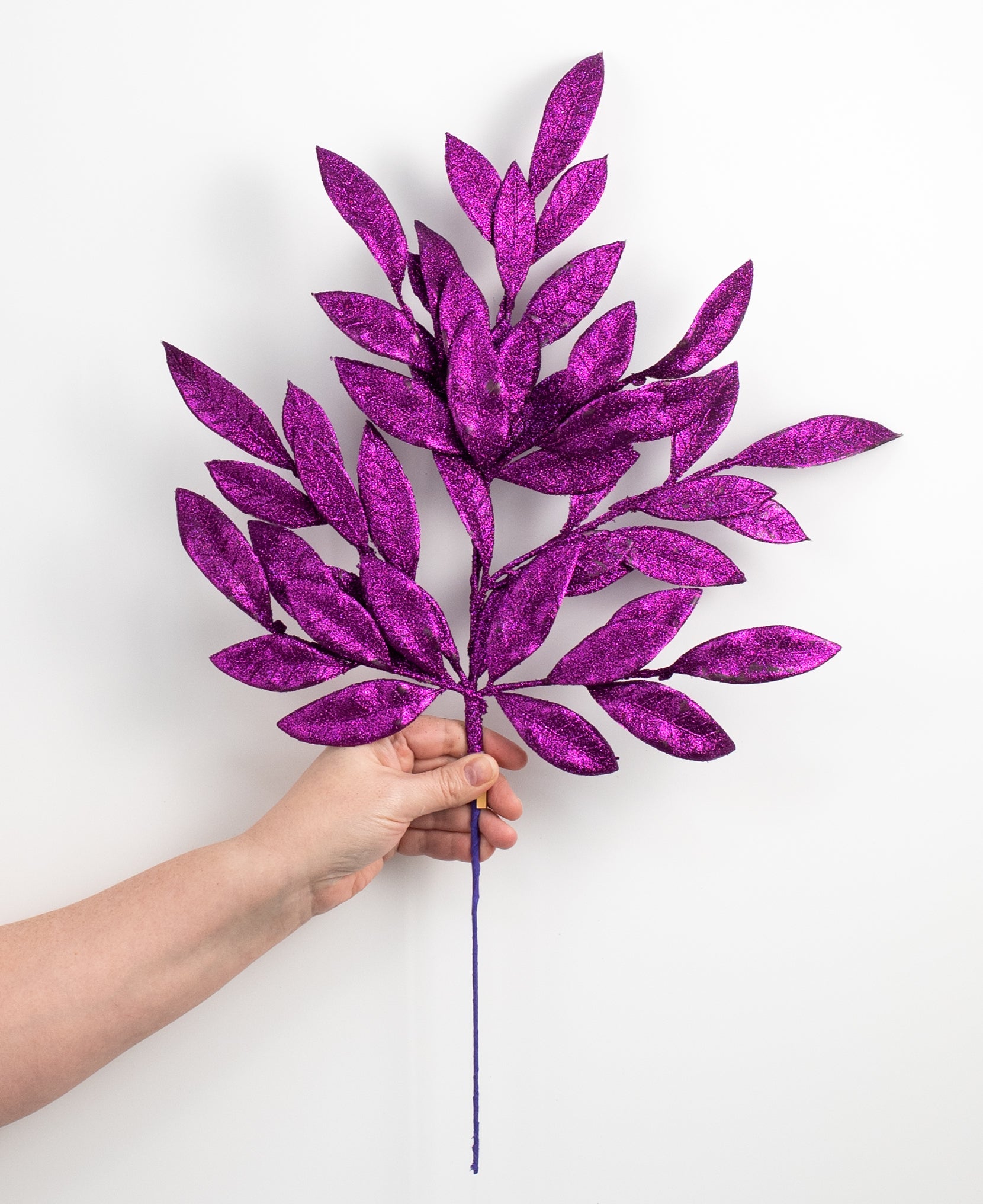 23" Bay Leaf Glitter Spray: Purple detail photo 3
