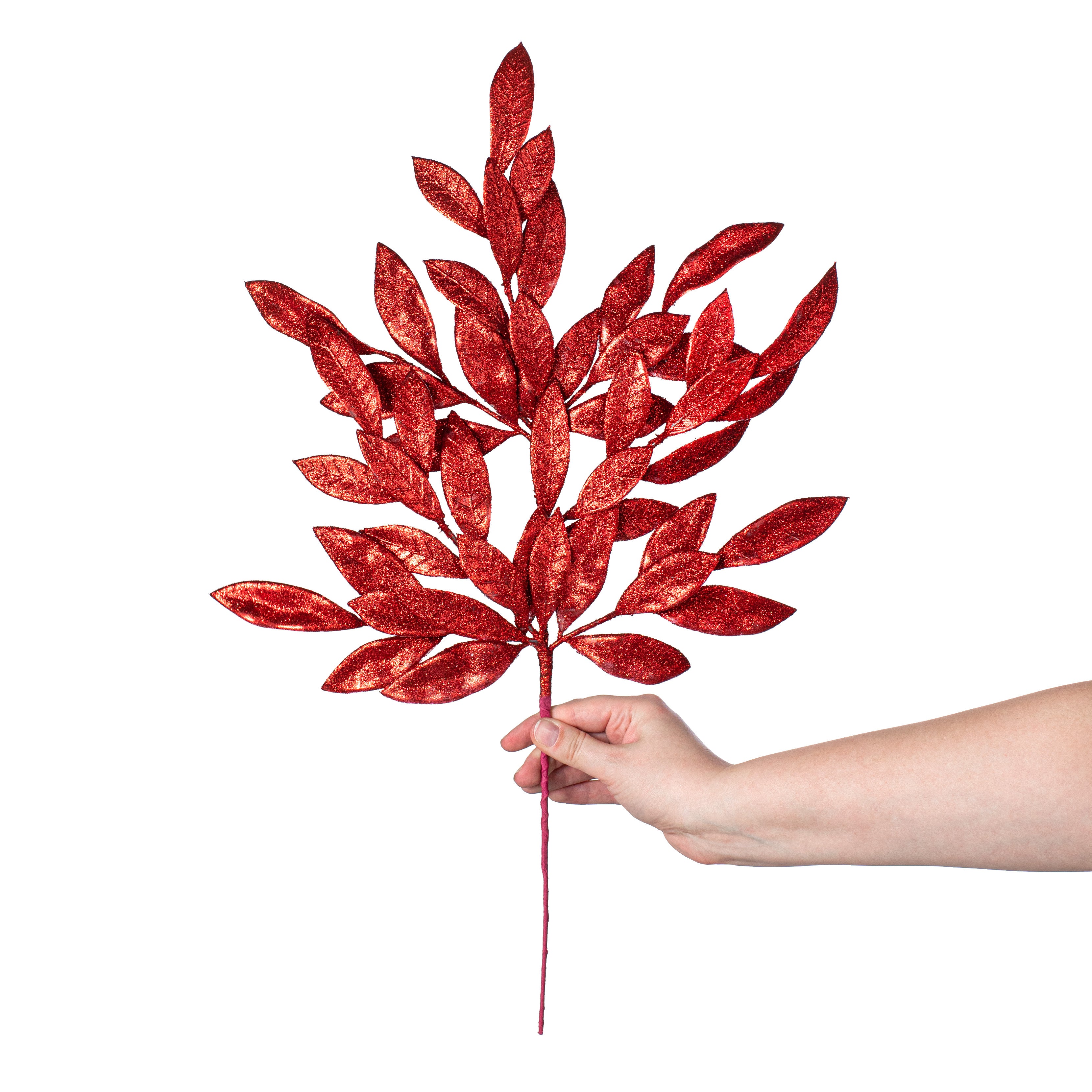 23" Bay Leaf Glitter Spray: Red detail photo 3