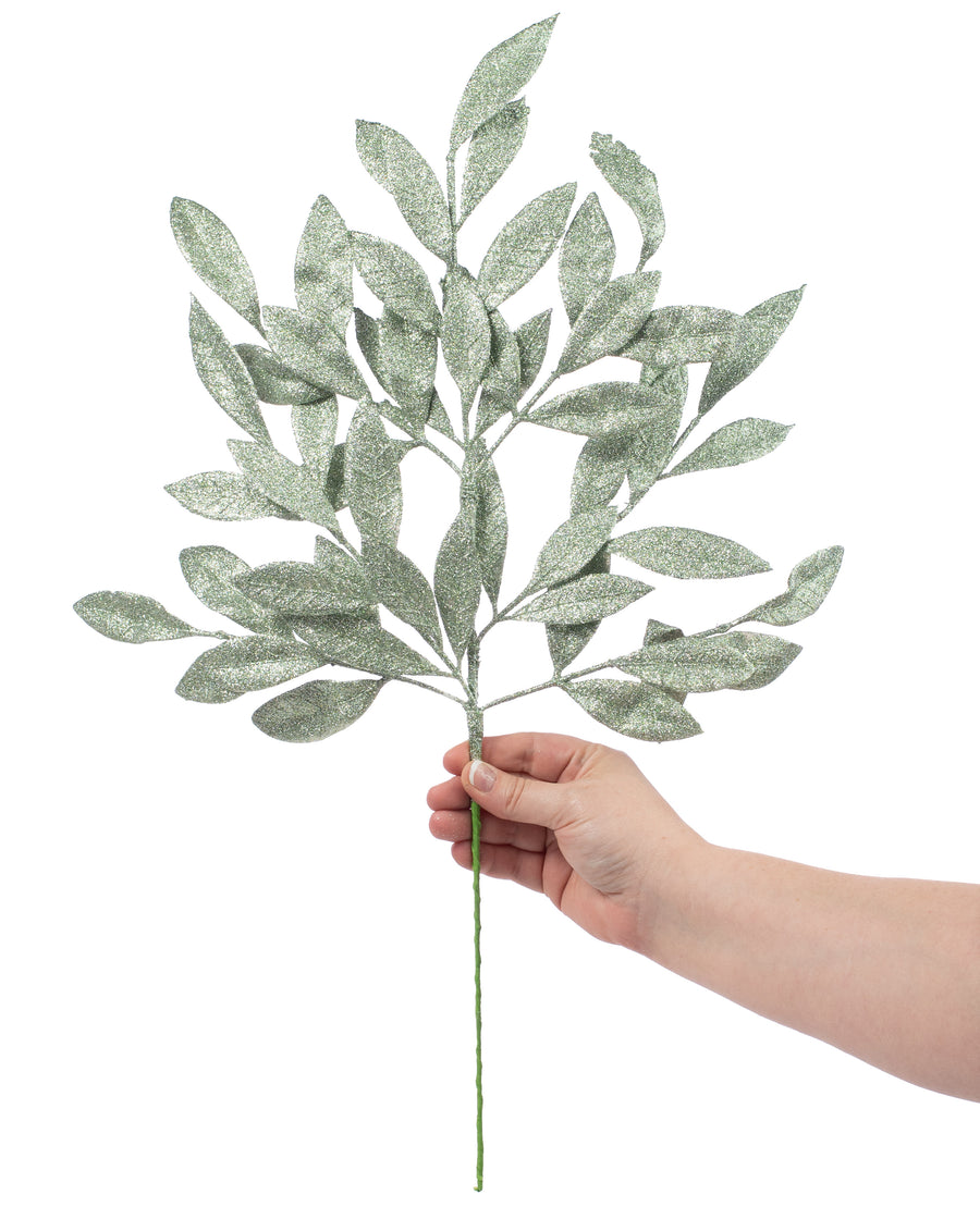 23" Bay Leaf Glitter Spray: Sage Lifestyle Photo