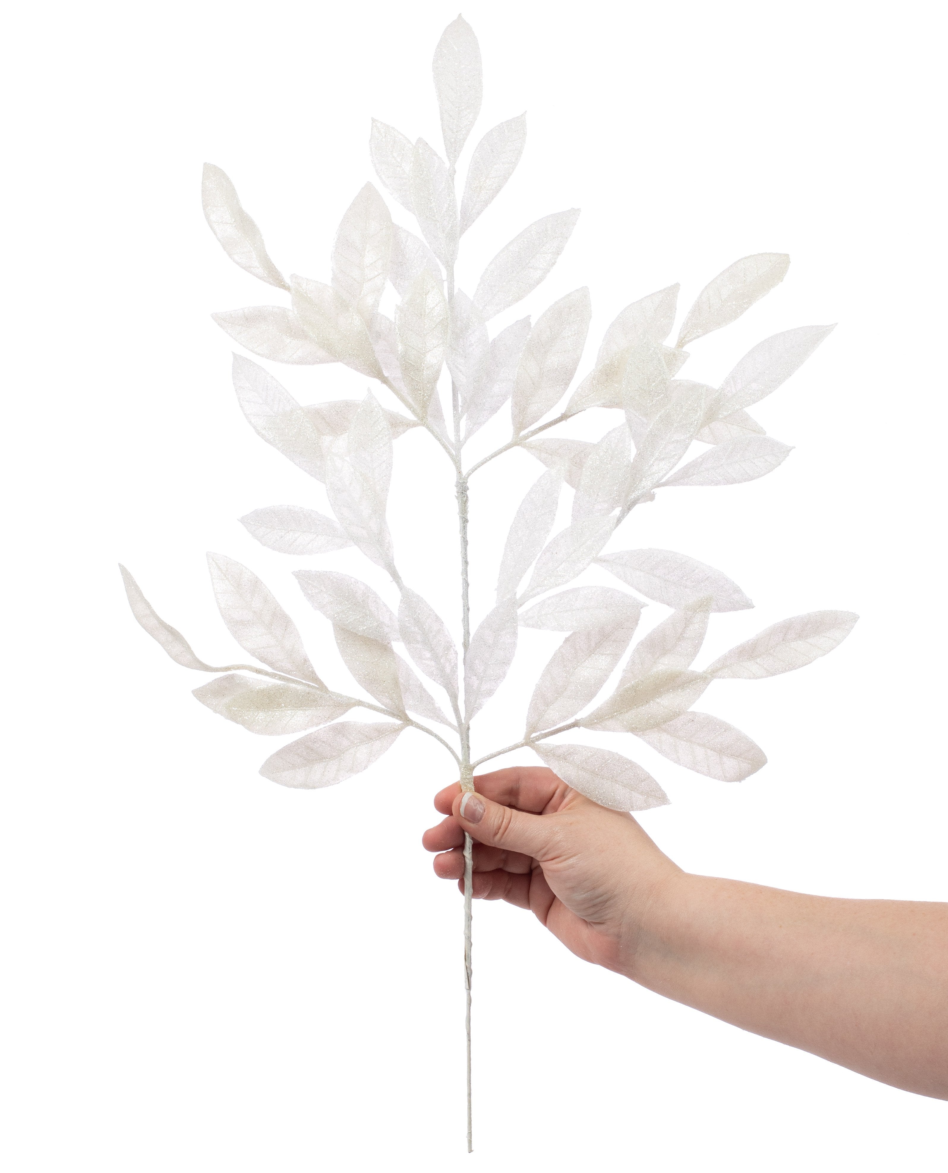 23" Bay Leaf Glitter Spray: White Lifestyle Photo