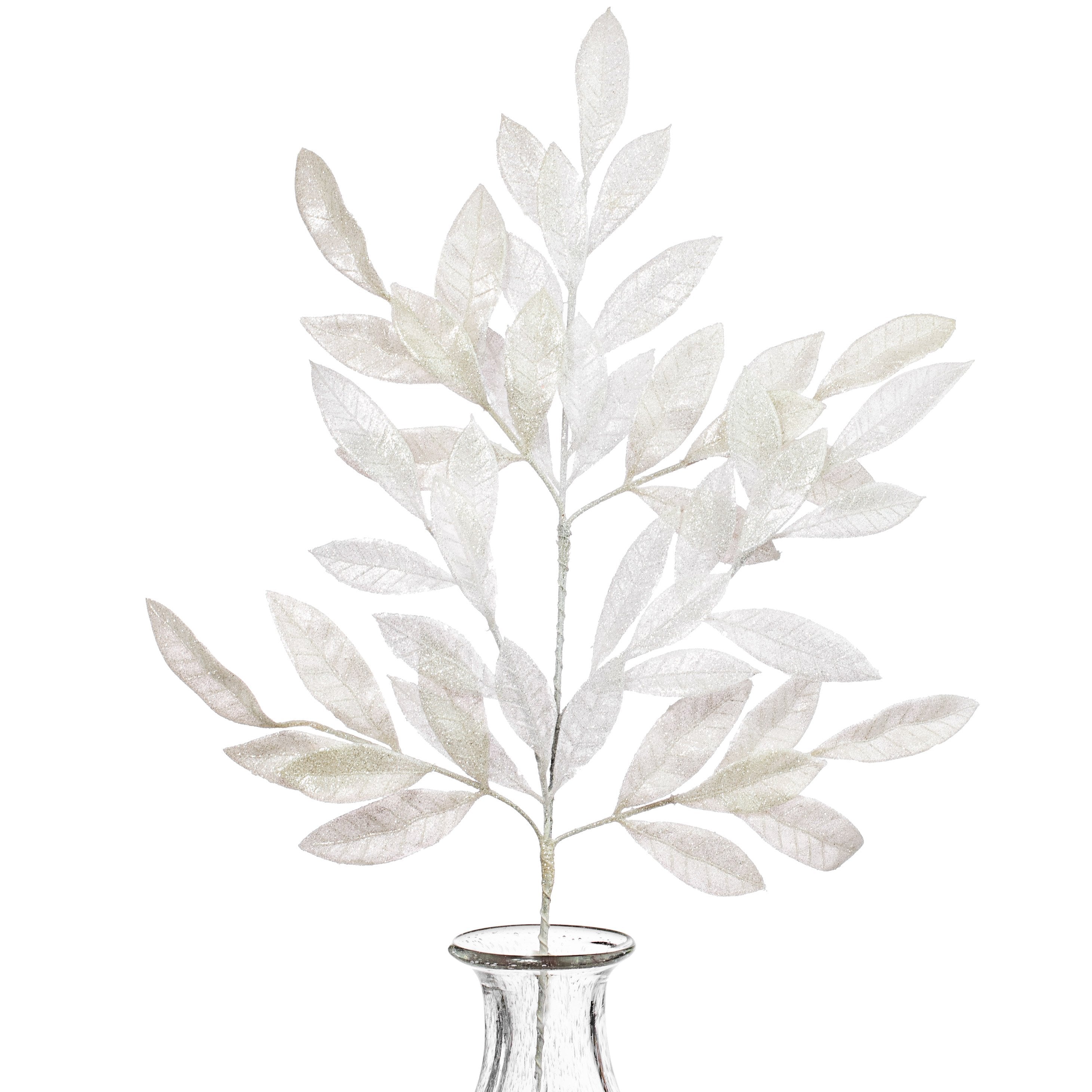 23" Bay Leaf Glitter Spray: White Item Number: 262312