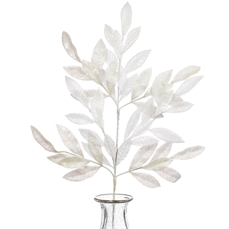 23" Bay Leaf Glitter Spray: White Item Number: 262312