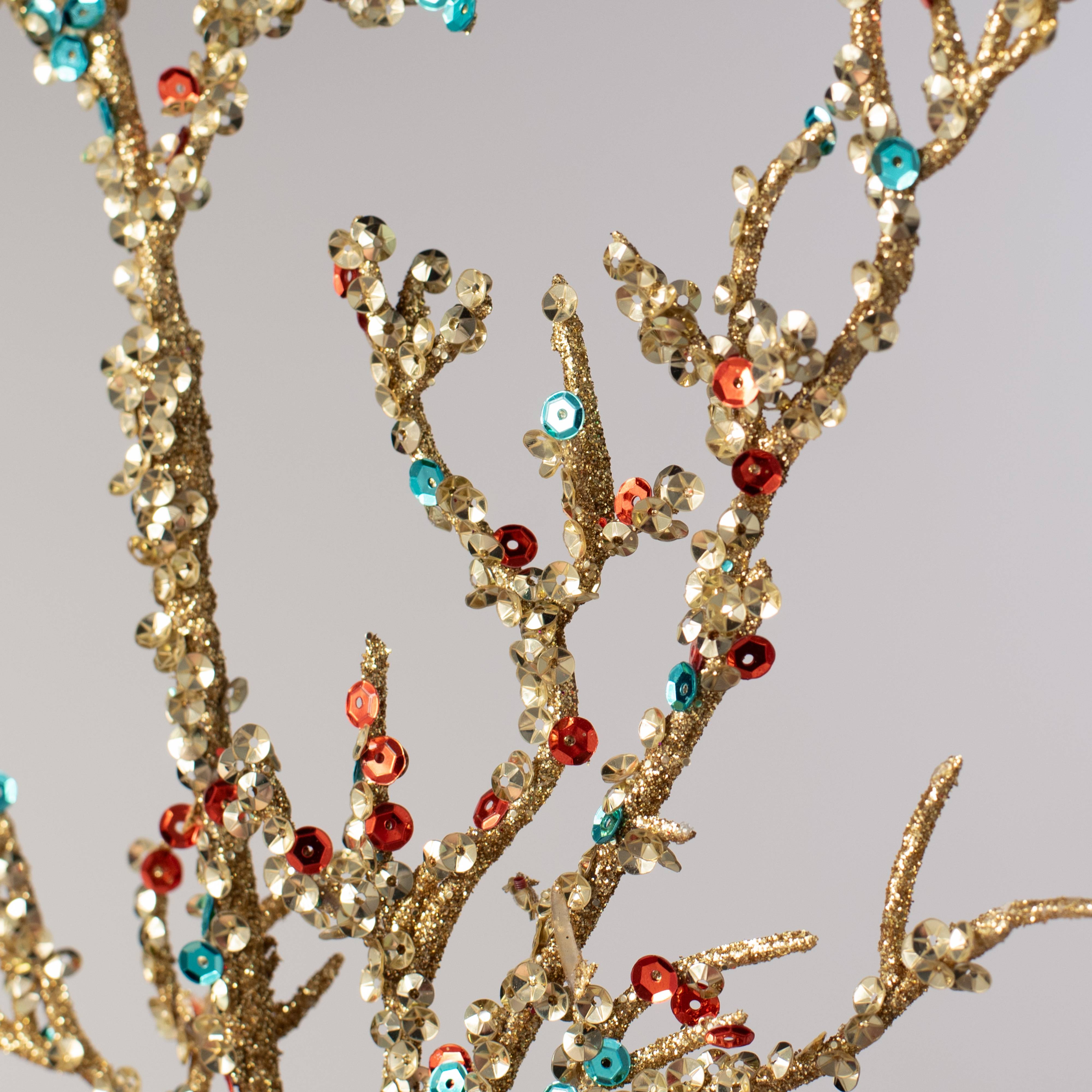 24" Jewel Glittered Branch Spray: Gold, Orange & Blue