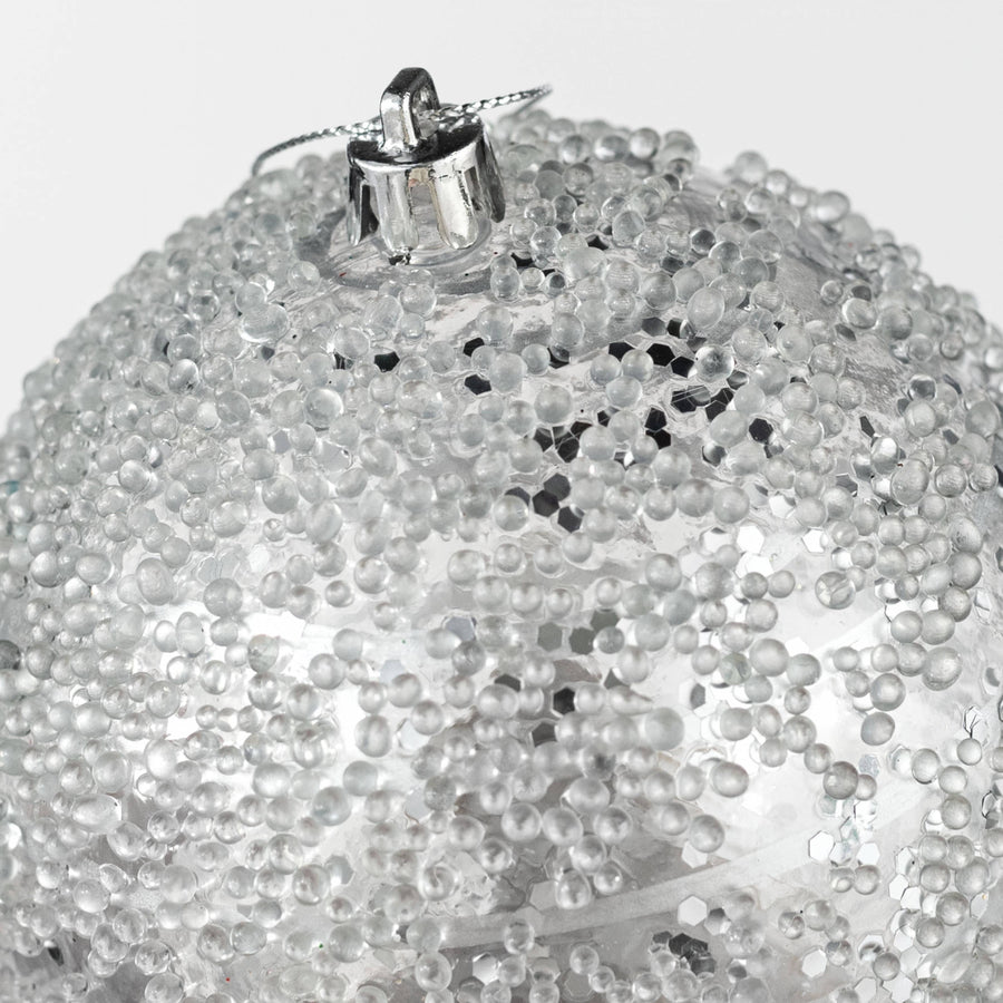 4" Sequin Iced Ball Ornament: Silver