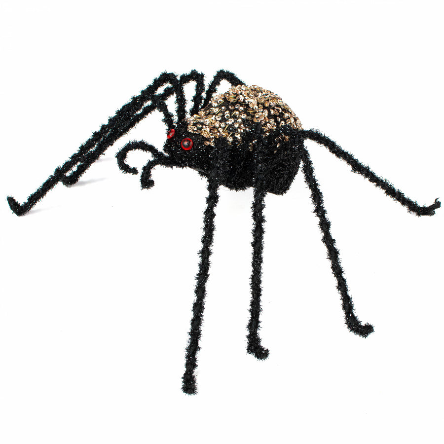 16" Sequin & Bead Spider: Black & Champagne Gold