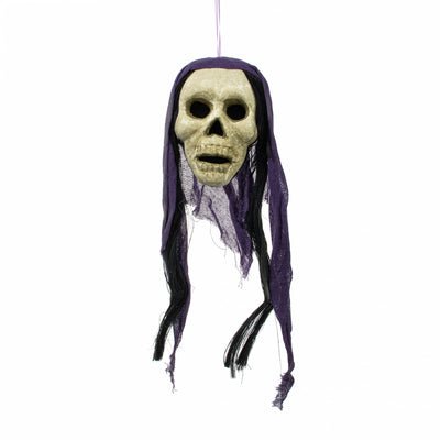20" x 6" Styrofoam & Burlap Witch Skull: Black & Purple