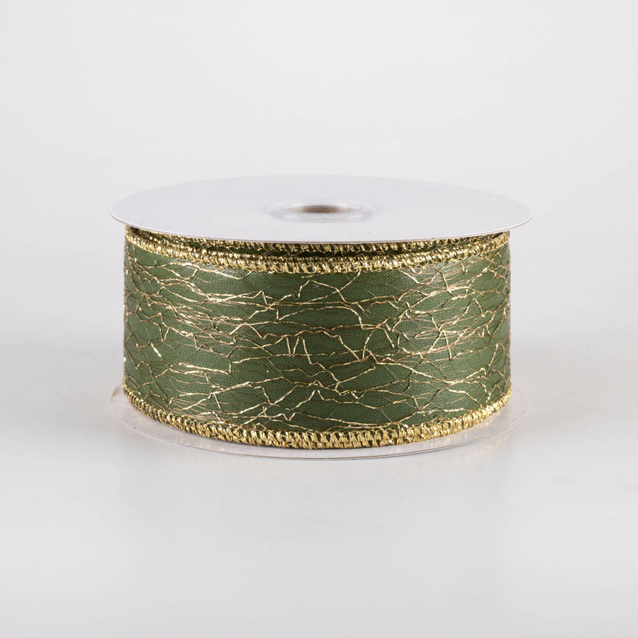 1.5" Wispy Gold Net Overlay Ribbon: Hunter Green (10 Yards)