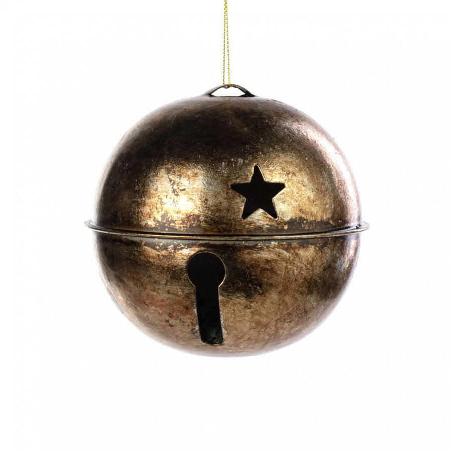 5" Rustic Jingle Bell Ornament: Antique Gold