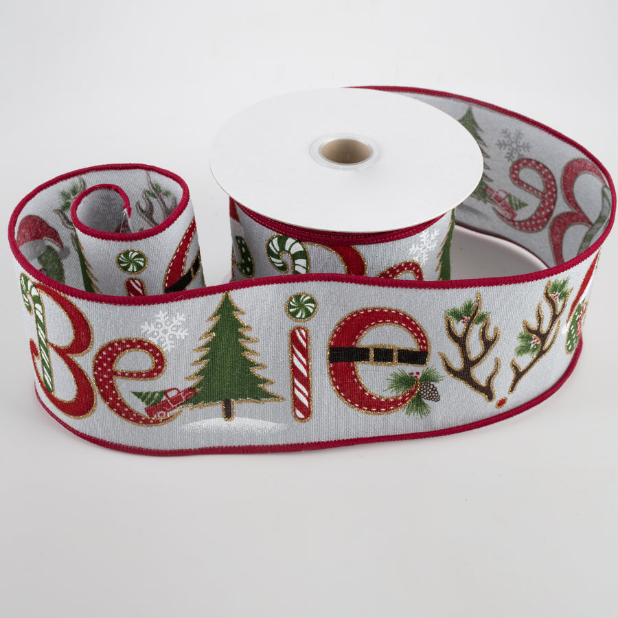 2.5" Believe Woodland Luxe Ribbon: Grey (10 Yards) Lifestyle Photo