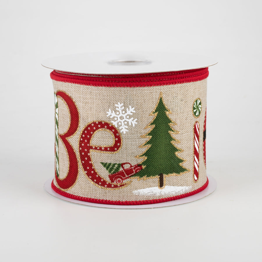 2.5" Believe Woodland Ribbon: Light Natural (10 Yards)