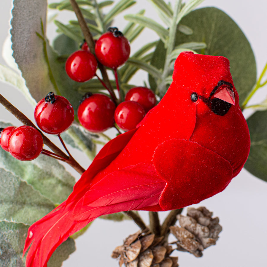 10" Berry, Eucalyptus, Pinecone Bird Pick: Red Lifestyle Photo