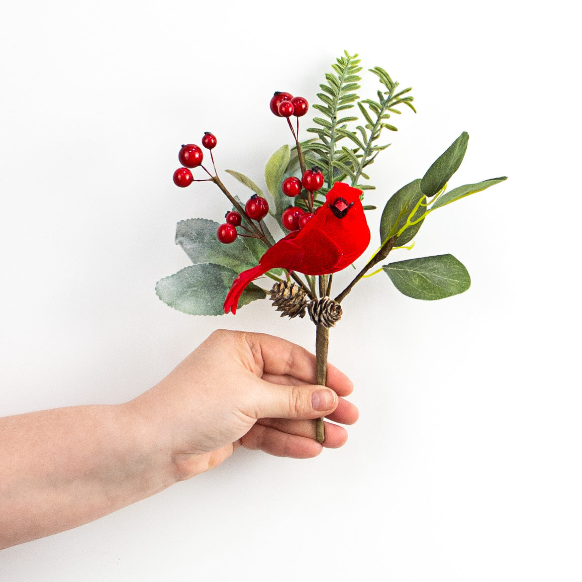 10" Berry, Eucalyptus, Pinecone Bird Pick: Red detail photo 3