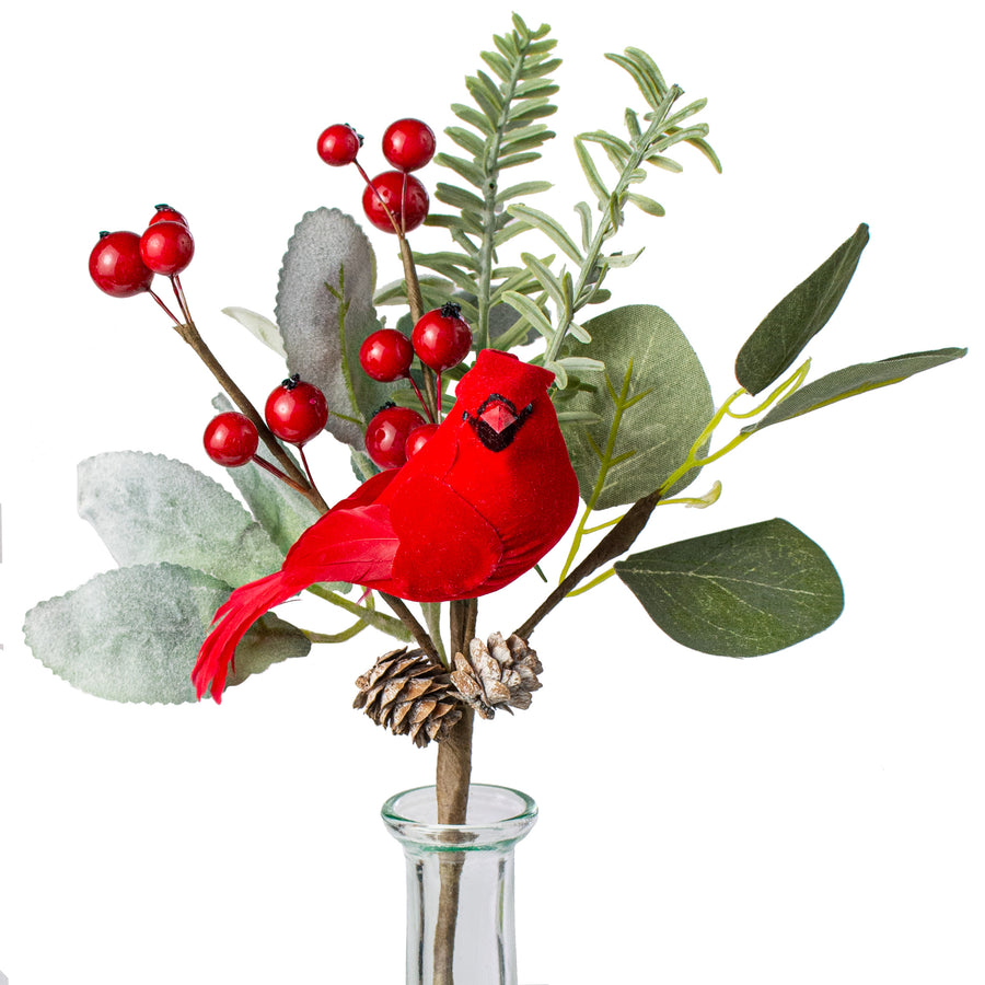 10" Berry, Eucalyptus, Pinecone Bird Pick: Red Item Number: XX8547