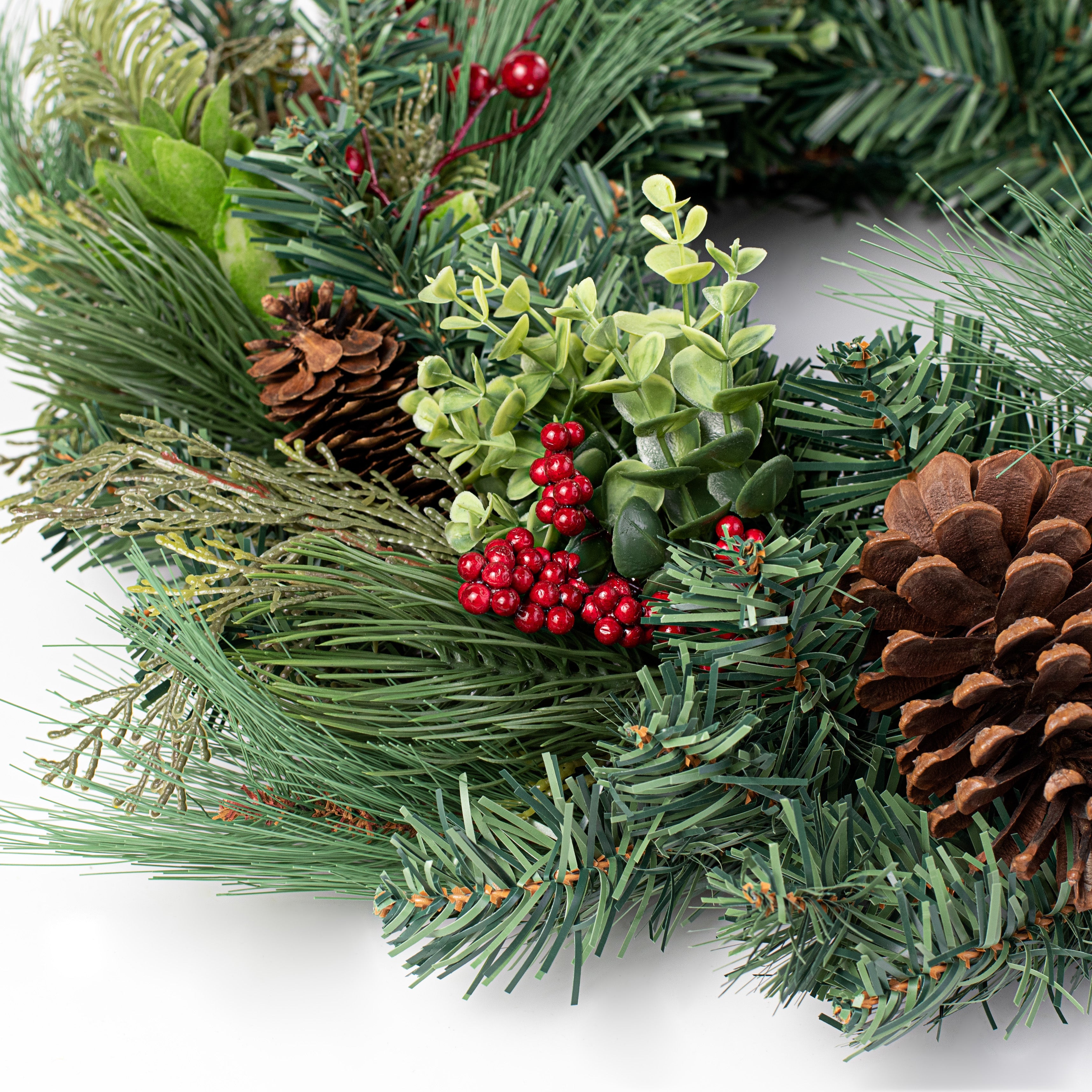 24" Berry & Pinecone Pine Wreath detail photo 3