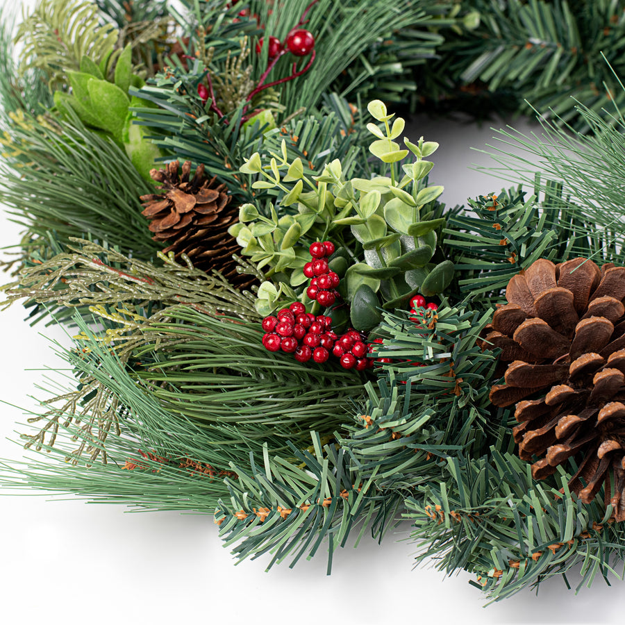 24" Berry & Pinecone Pine Wreath detail photo 3
