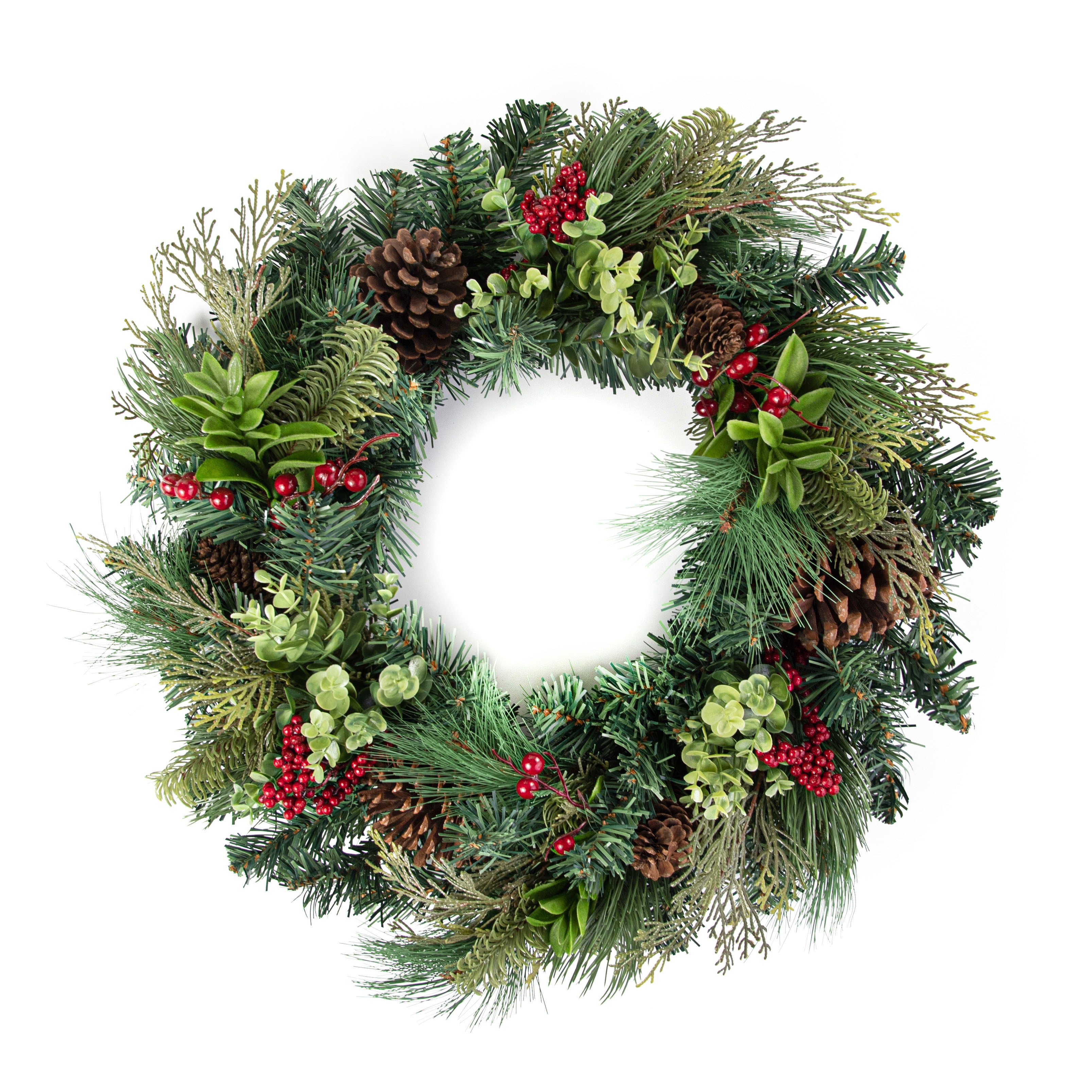 24" Berry & Pinecone Pine Wreath Item Number: 85631WR24
