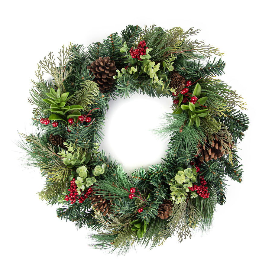 24" Berry & Pinecone Pine Wreath Item Number: 85631WR24