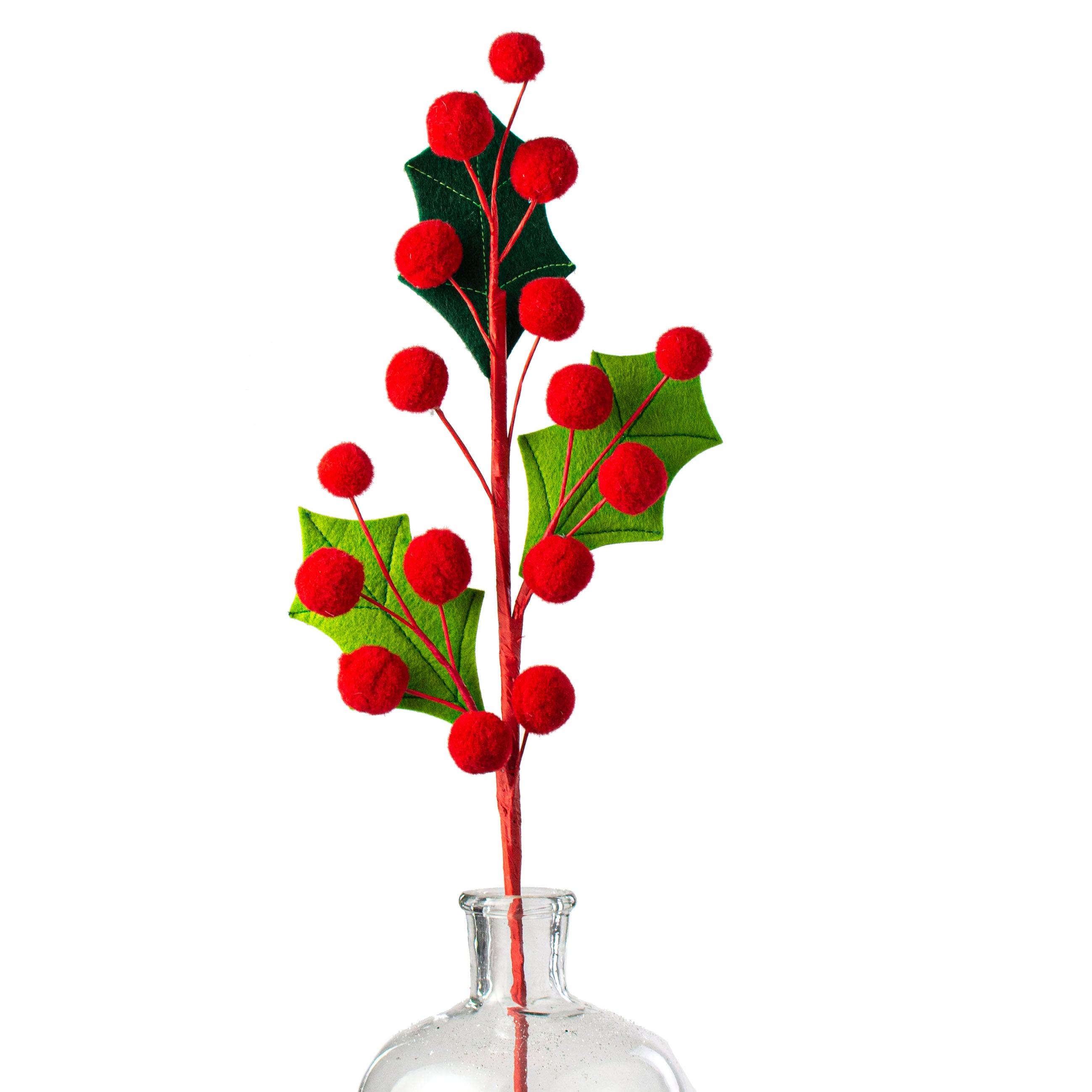 20" Berry Pom Pom & Felt Leaf Holly Spray Item Number: 158291