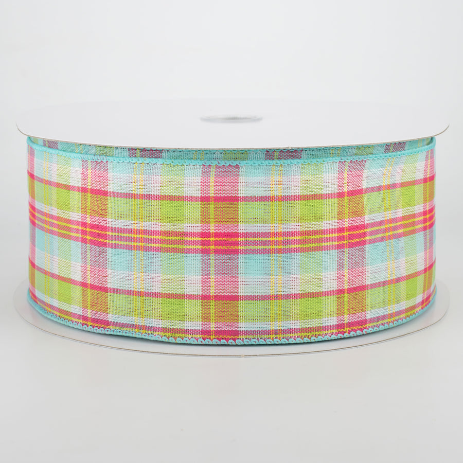 2.5" Bertie Plaid Ribbon: Aqua, Fuchsia, Yellow, White (50 Yards)