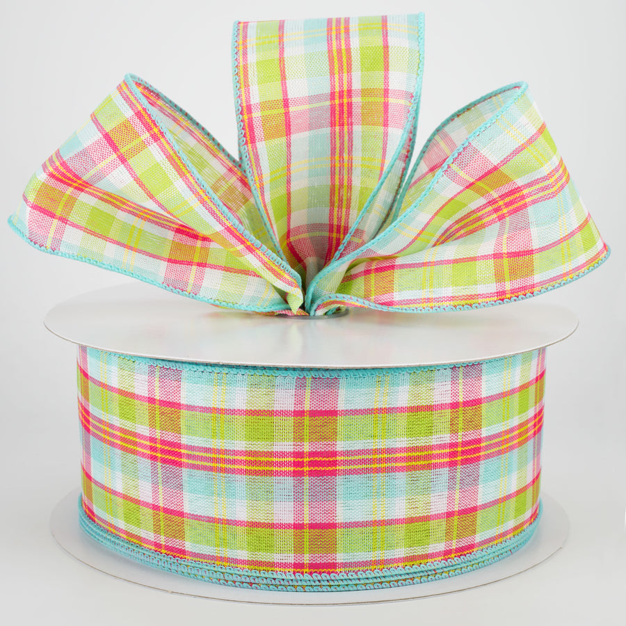 2.5" Bertie Plaid Ribbon: Aqua, Fuchsia, Yellow, White (50 Yards) Lifestyle Photo