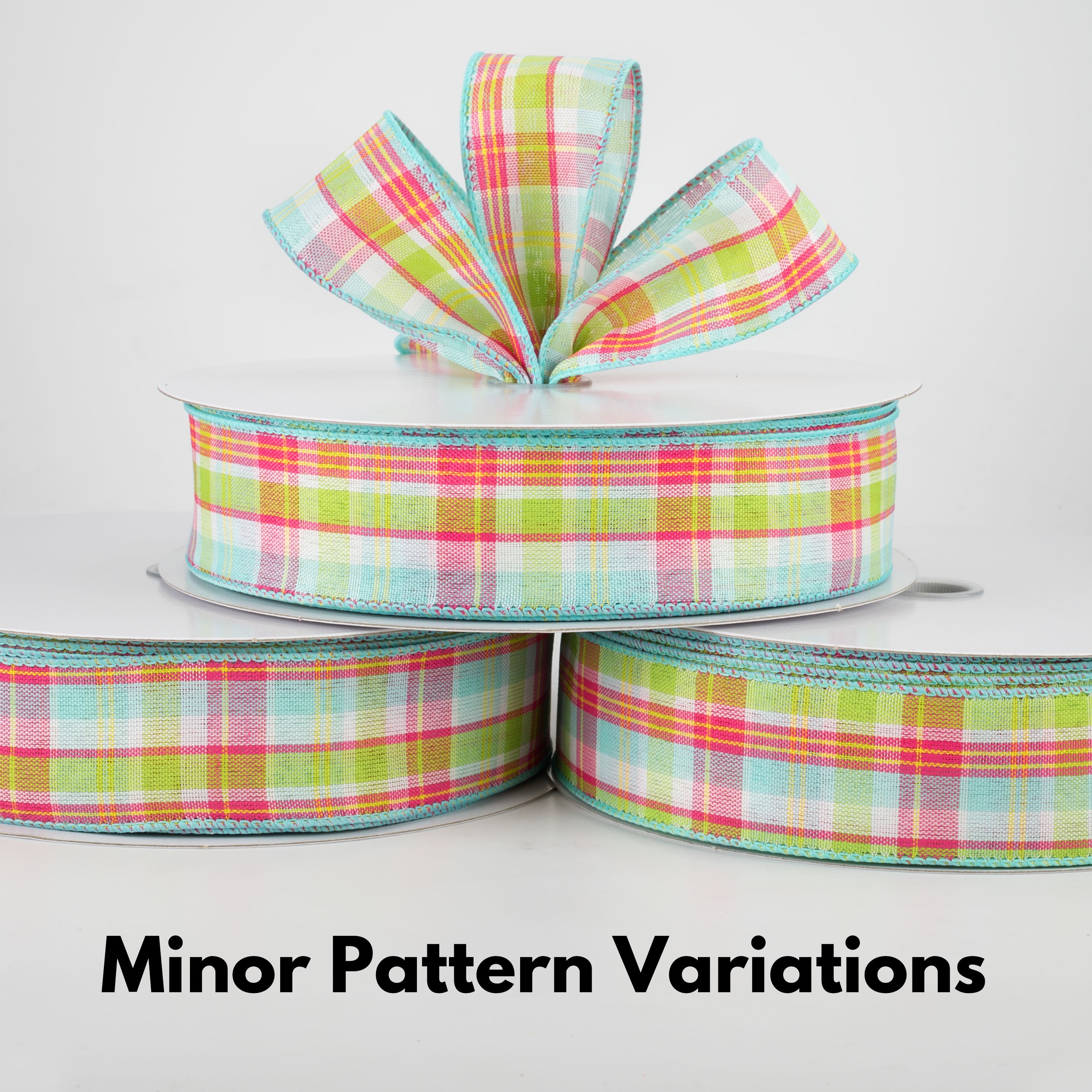 1.5" Bertie Plaid Ribbon: Aqua, Fuchsia, Yellow, White (50 Yards) Lifestyle Photo