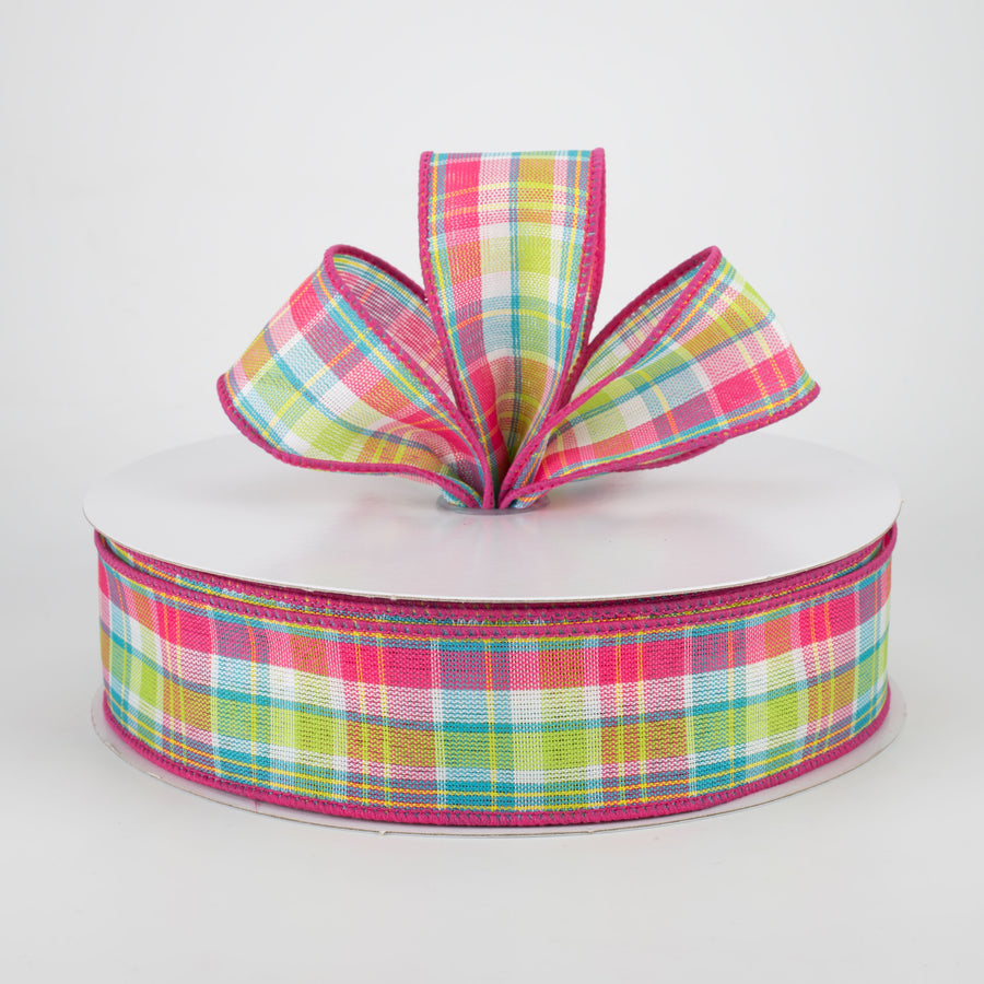 1.5" Bertie Plaid Ribbon: Fuchsia, Turquoise, Yellow, White (50 Yards) Lifestyle Photo