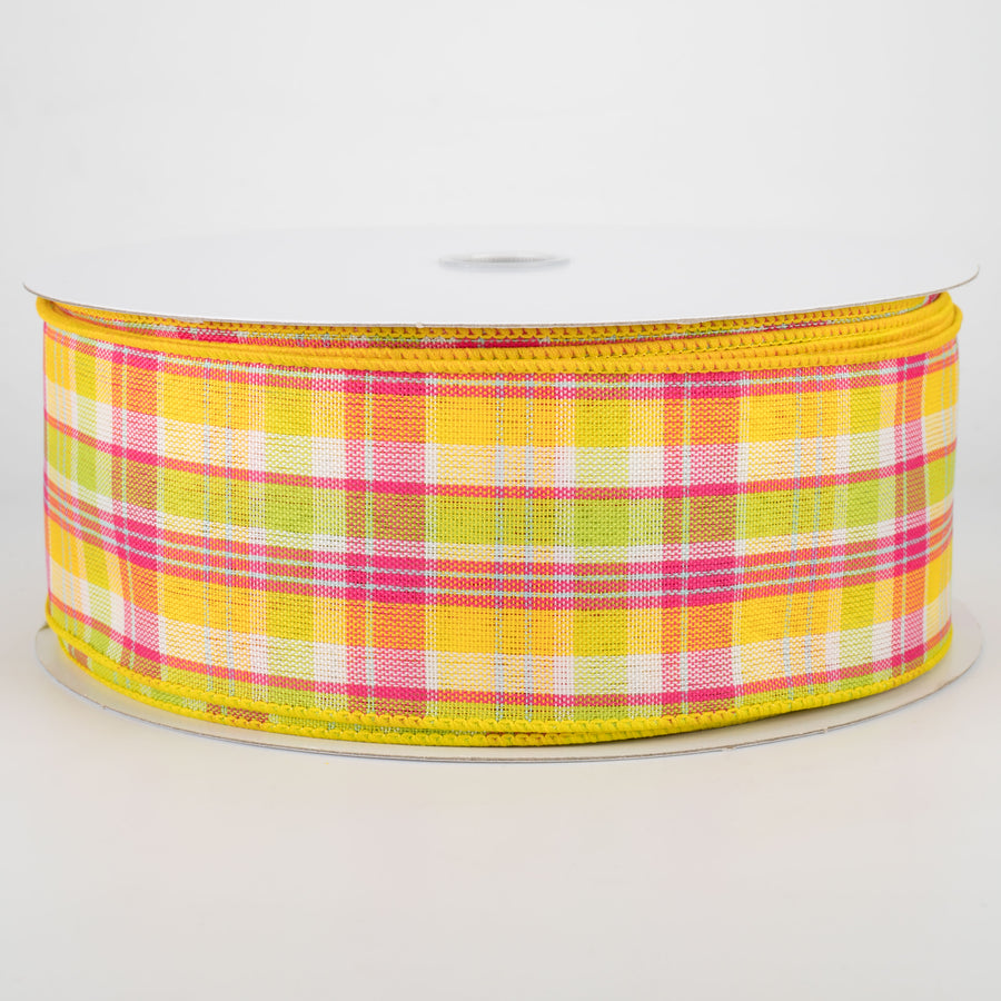 2.5" Bertie Plaid Ribbon: Yellow, Fuchsia, Lime, White (50 Yards) Item Number: 841-40-022