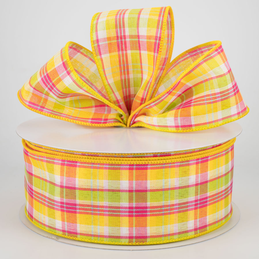 2.5" Bertie Plaid Ribbon: Yellow, Fuchsia, Lime, White (50 Yards) Lifestyle Photo