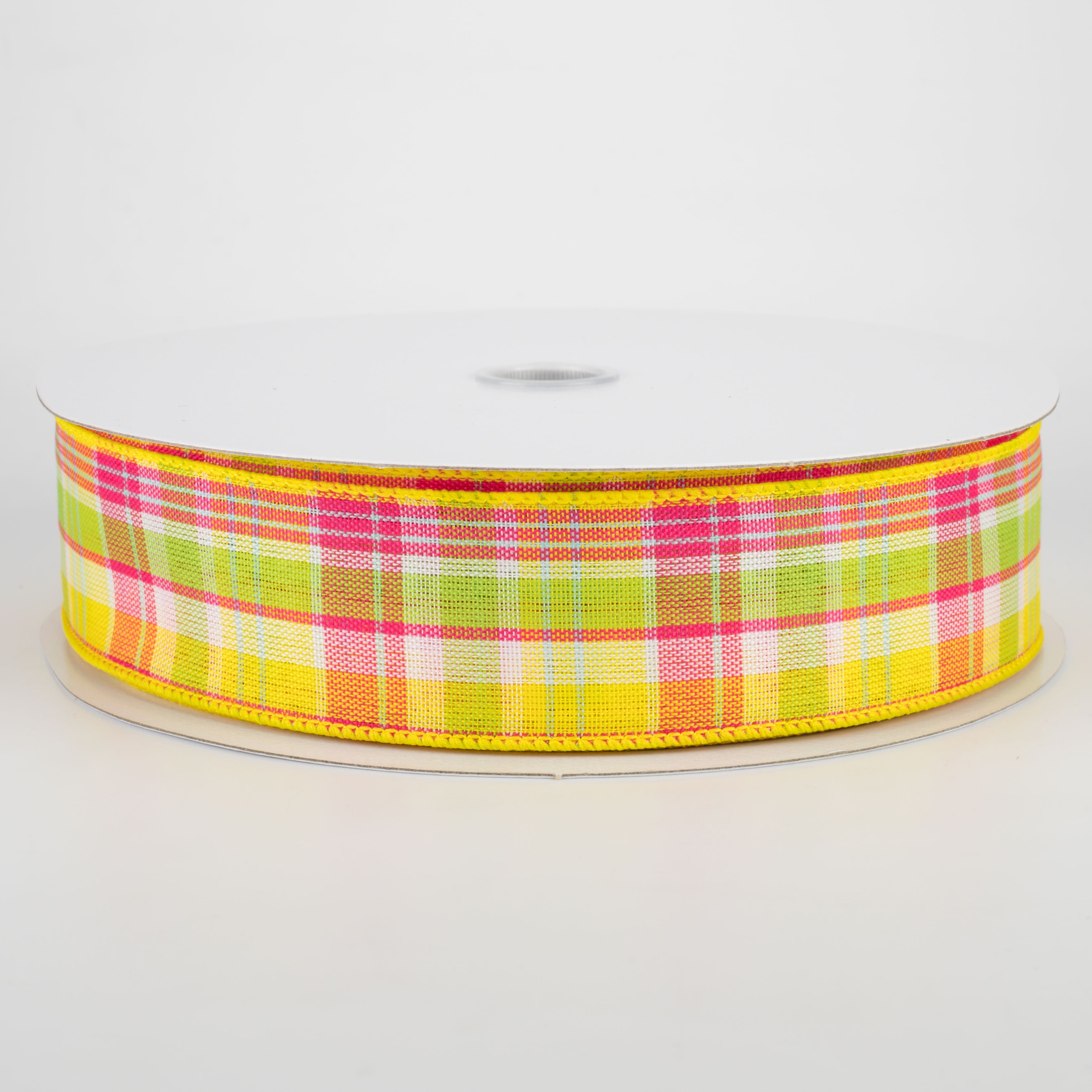 1.5" Bertie Plaid Ribbon: Yellow, Fuchsia, Lime, White (50 Yards) Item Number: 841-09-022