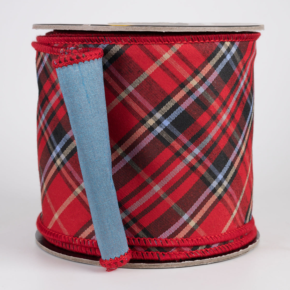 4" Bias Tartan Plaid Dupioni & Taffeta Fused Ribbon: Red & Light Blue (10 Yards) Item Number: RR0090