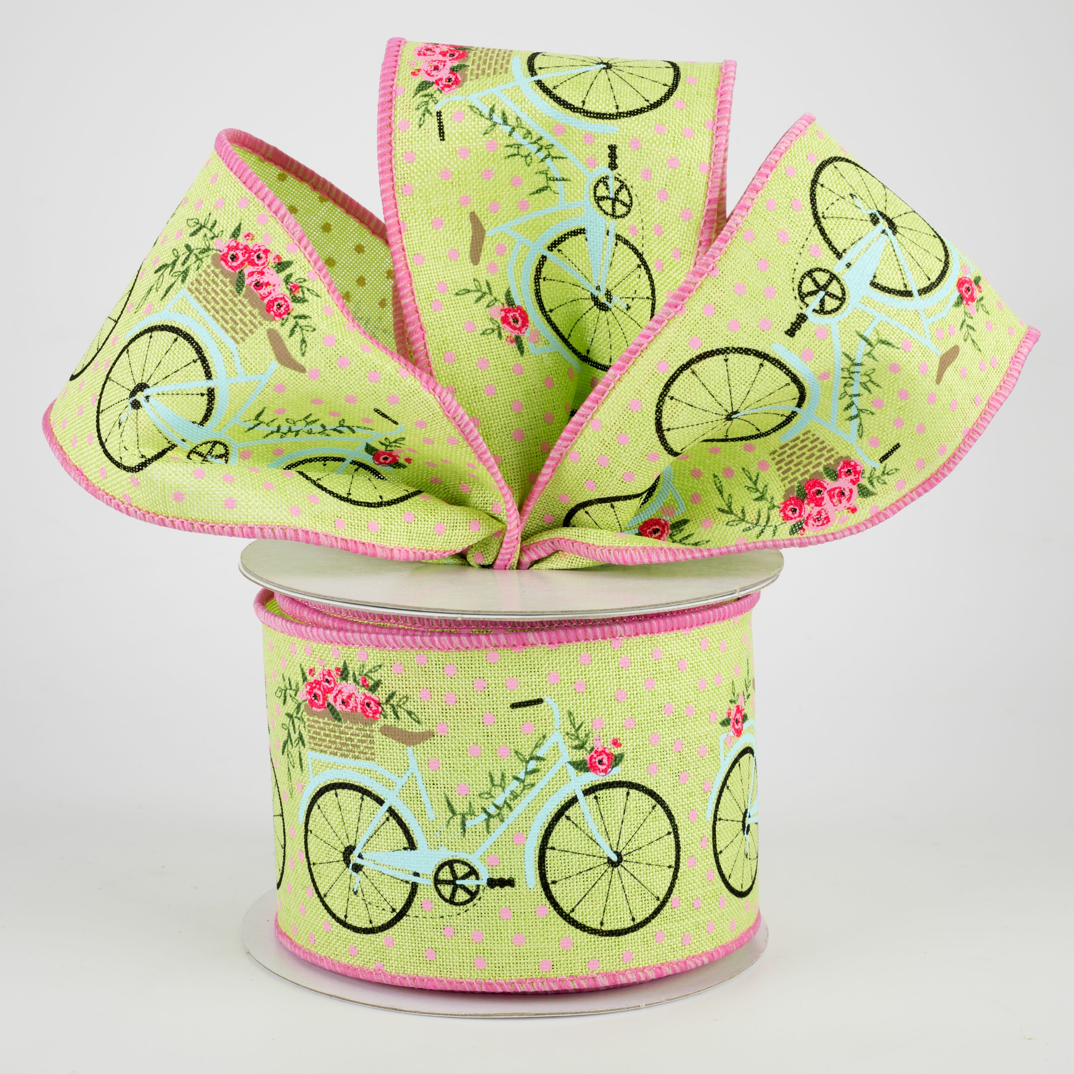 2.5" Bicycles & Blooms Ribbon: Bright Green (10 Yards) Lifestyle Photo