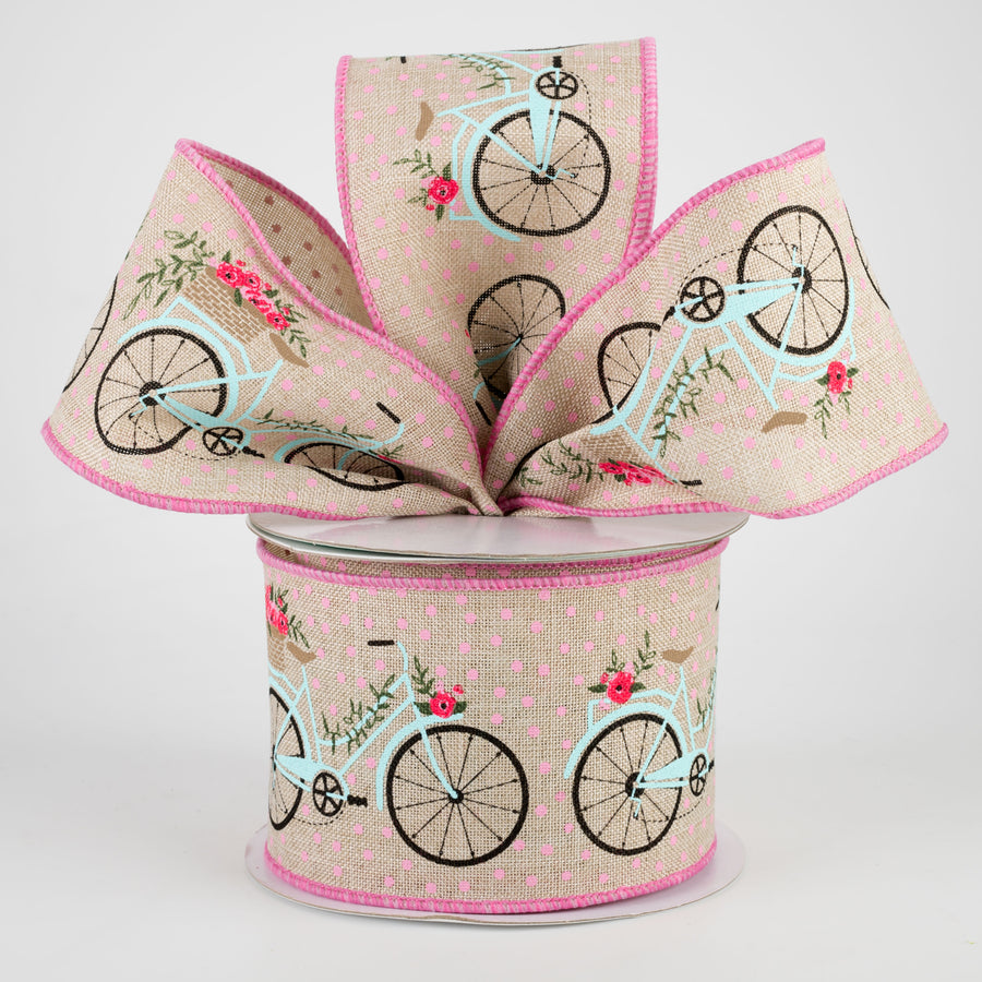 2.5" Bicycles & Blooms Ribbon: Light Natural (10 Yards) Lifestyle Photo