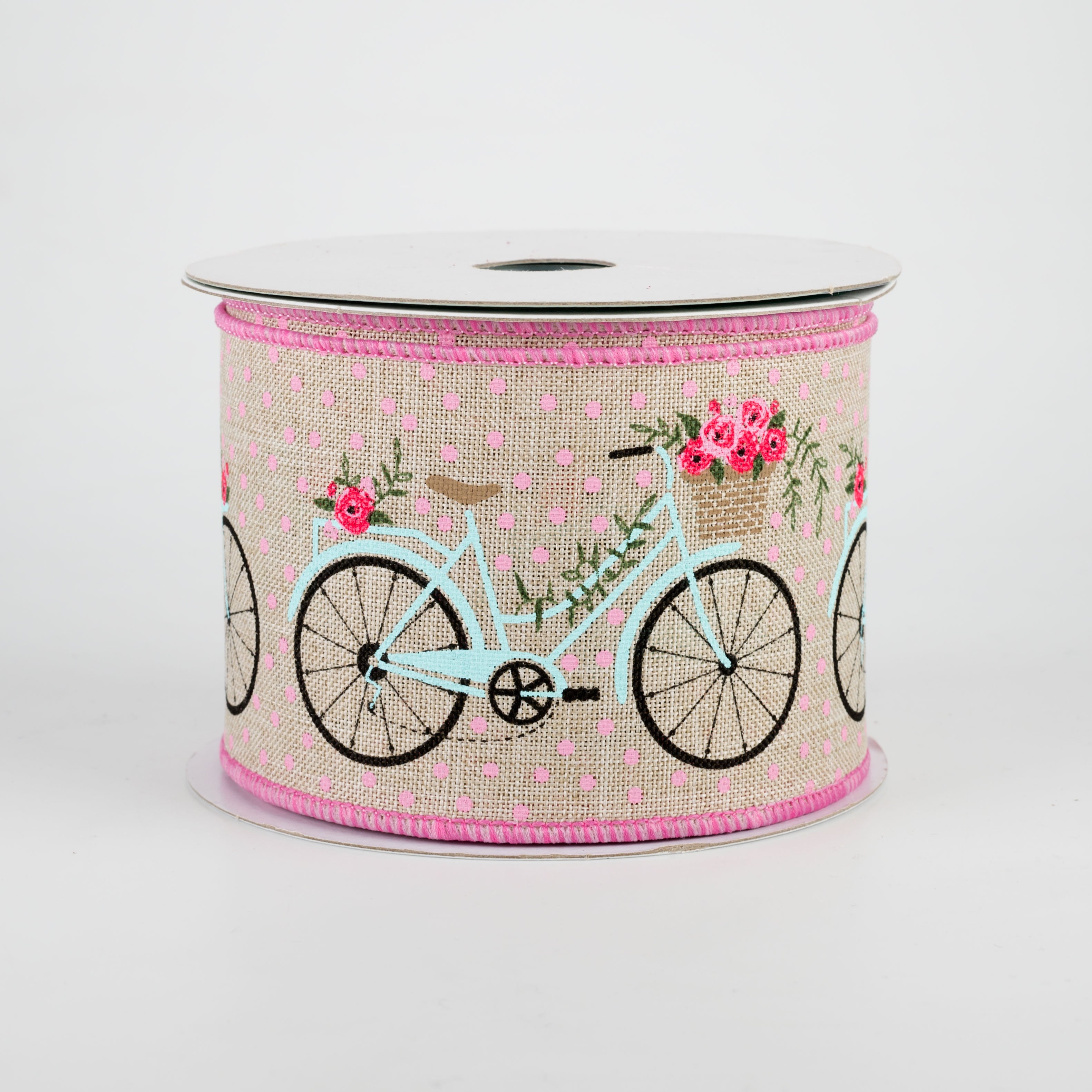 2.5" Bicycles & Blooms Ribbon: Light Natural (10 Yards)
