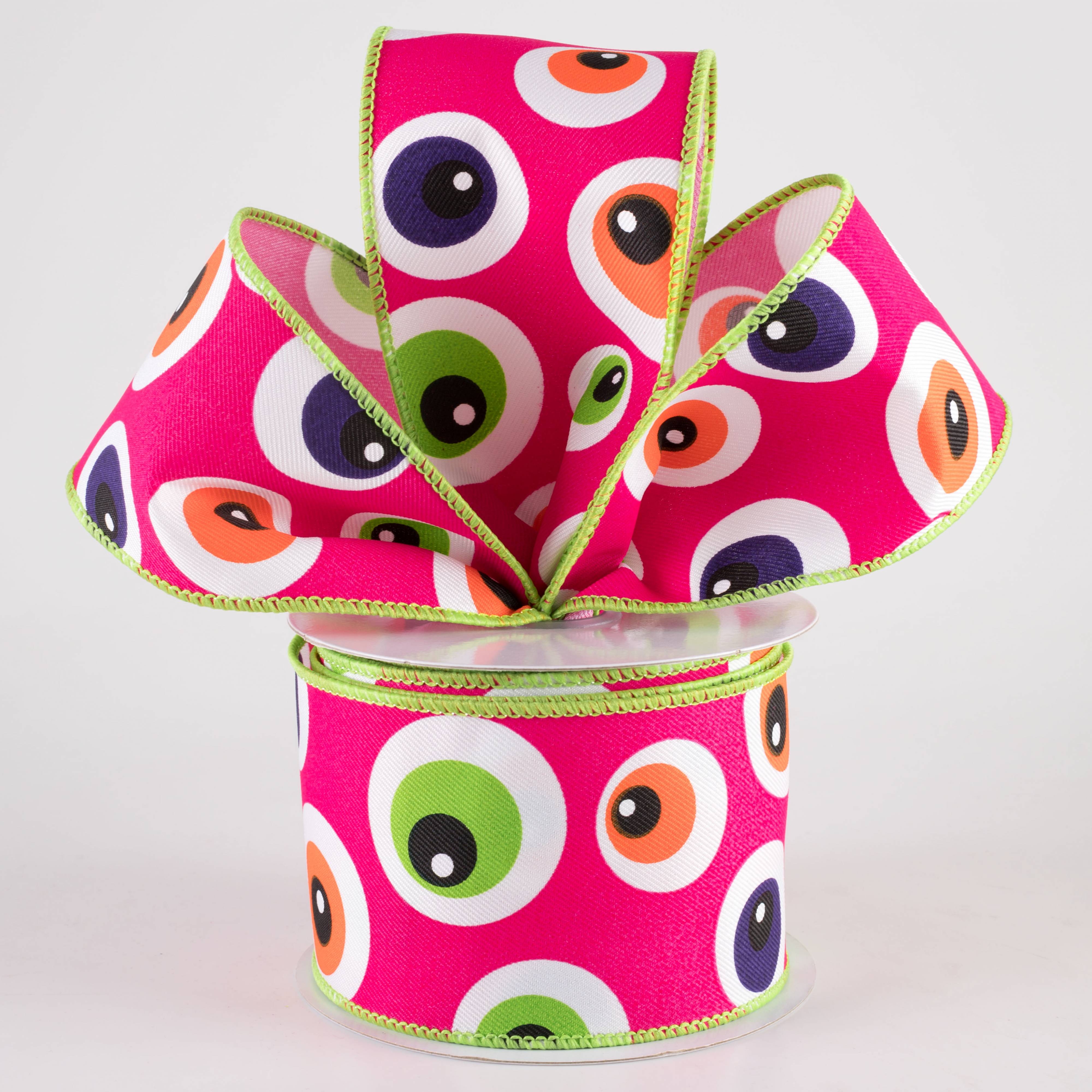 2.5" Big Halloween Eyeballs Ribbon: Hot Pink (10 Yards) Lifestyle Photo