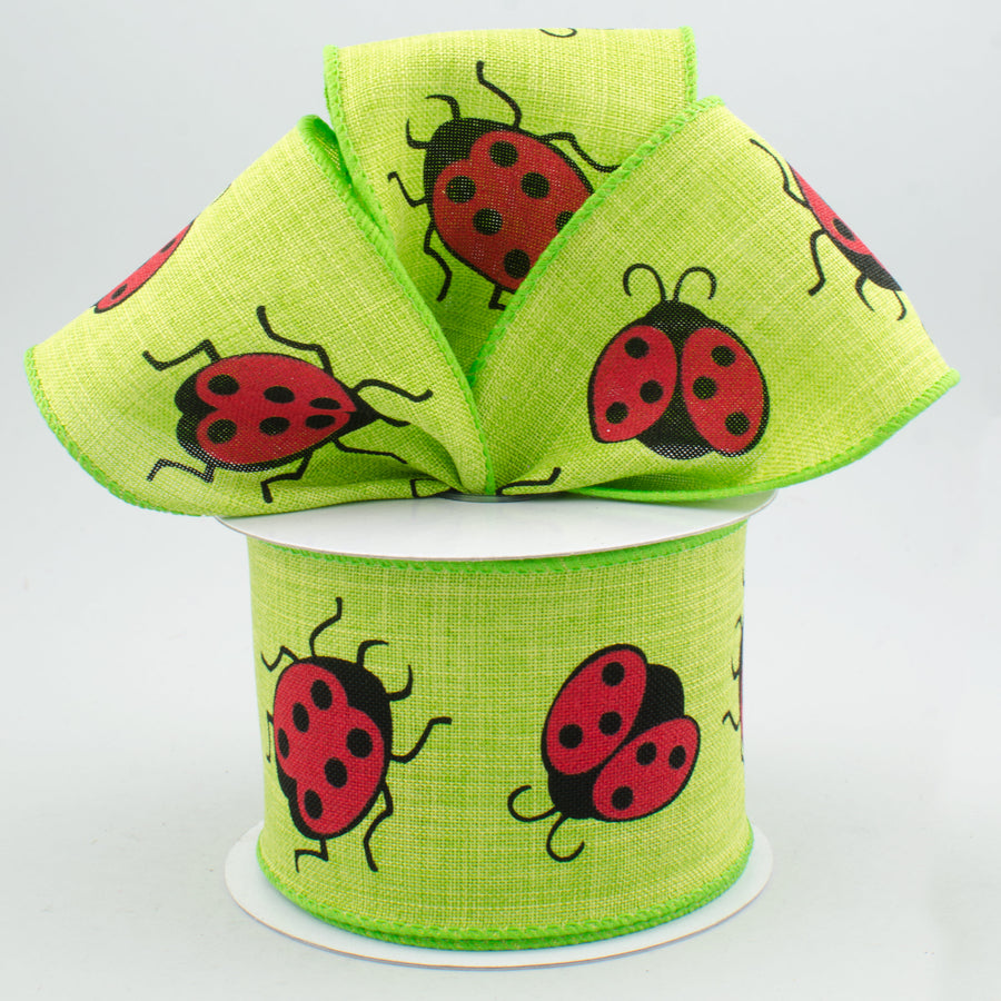 2.5" Big Ladybugs Ribbon: Lime Green (10 Yards) Lifestyle Photo