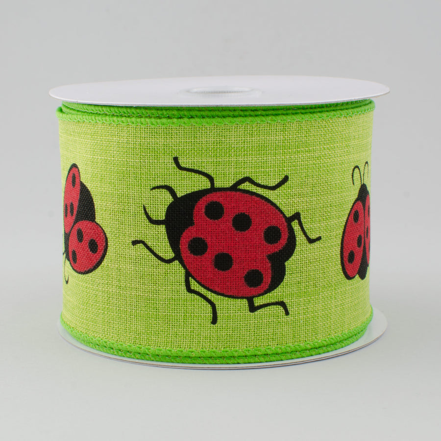 2.5" Big Ladybugs Ribbon: Lime Green (10 Yards)