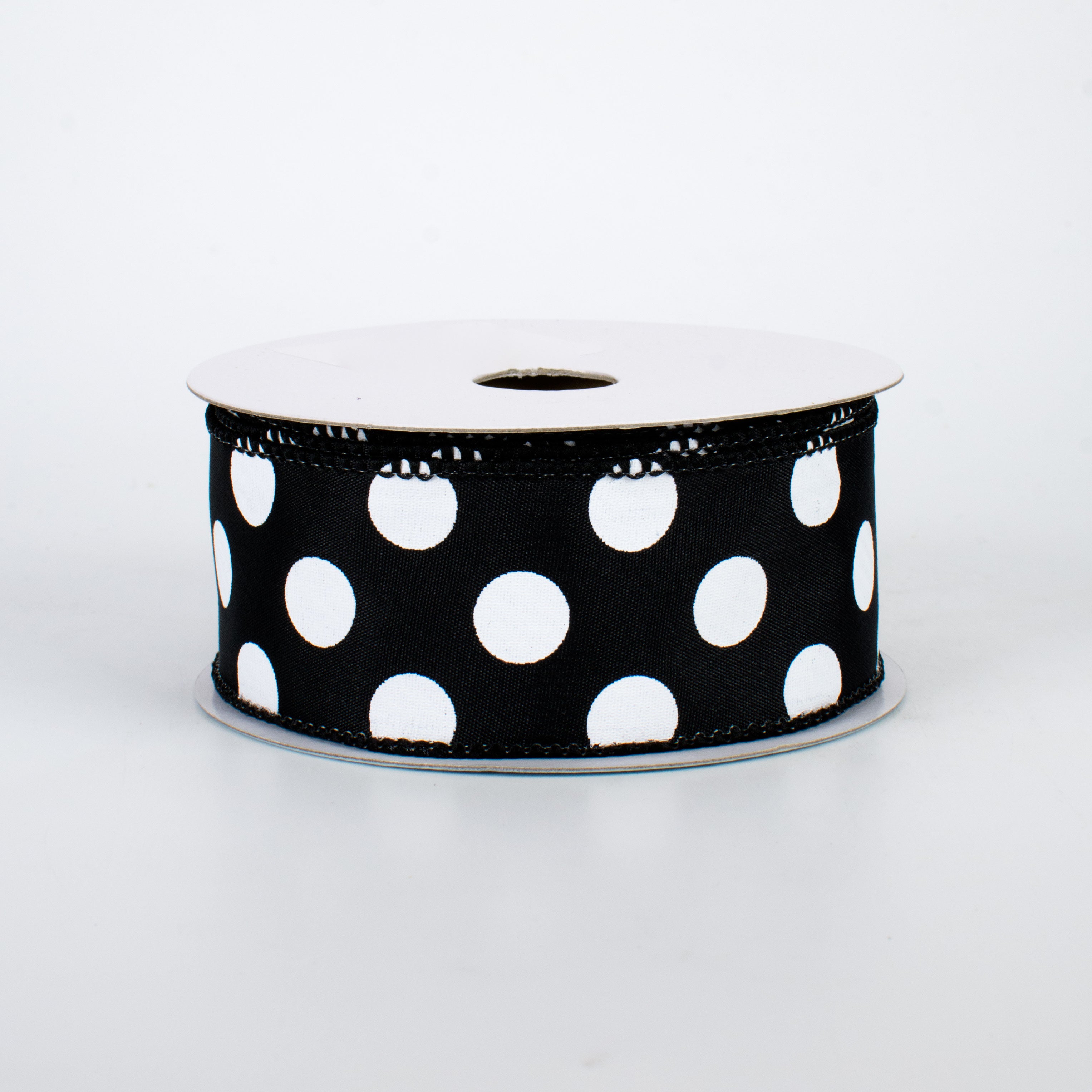 1.5" Big Polka Dot Ribbon Black & White (10 Yards)