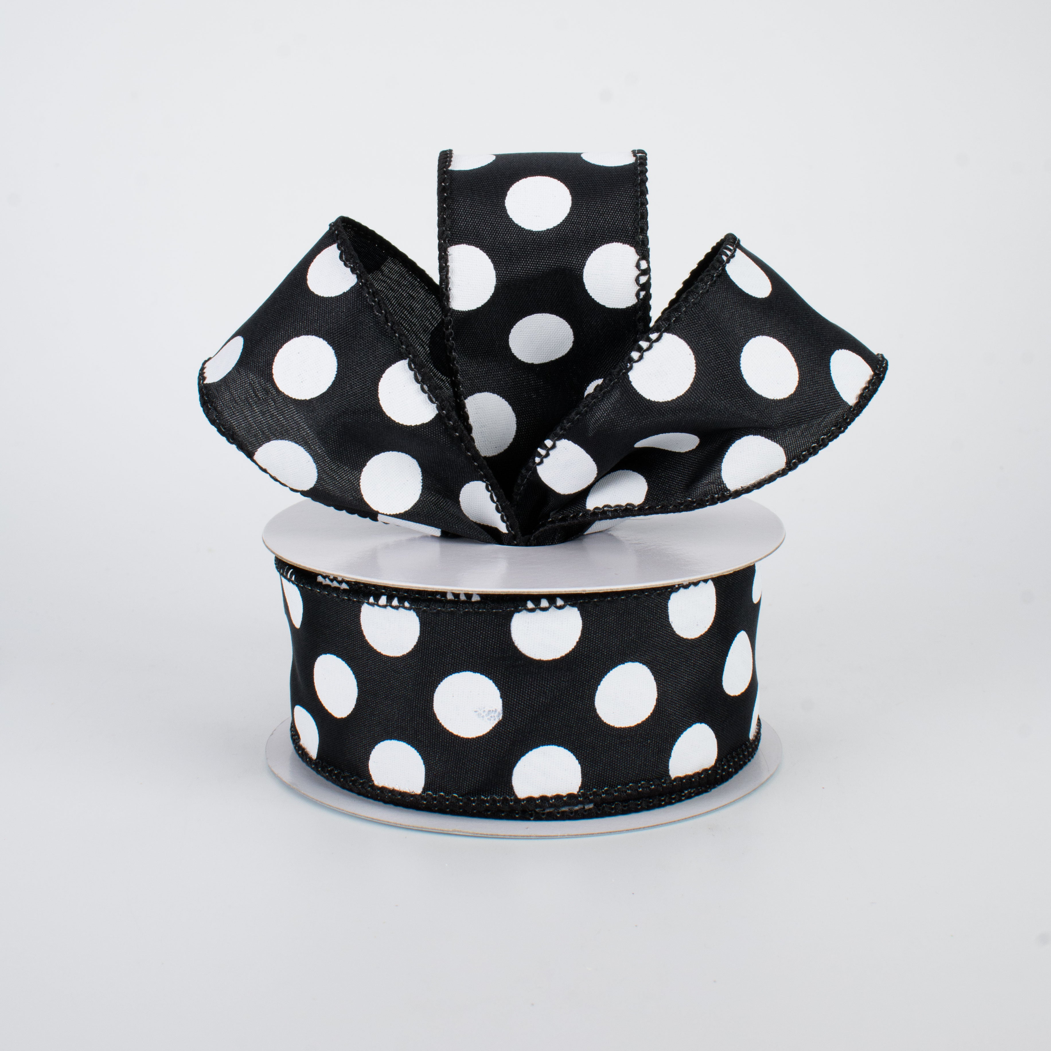 1.5" Big Polka Dot Ribbon Black & White (10 Yards) Lifestyle Photo