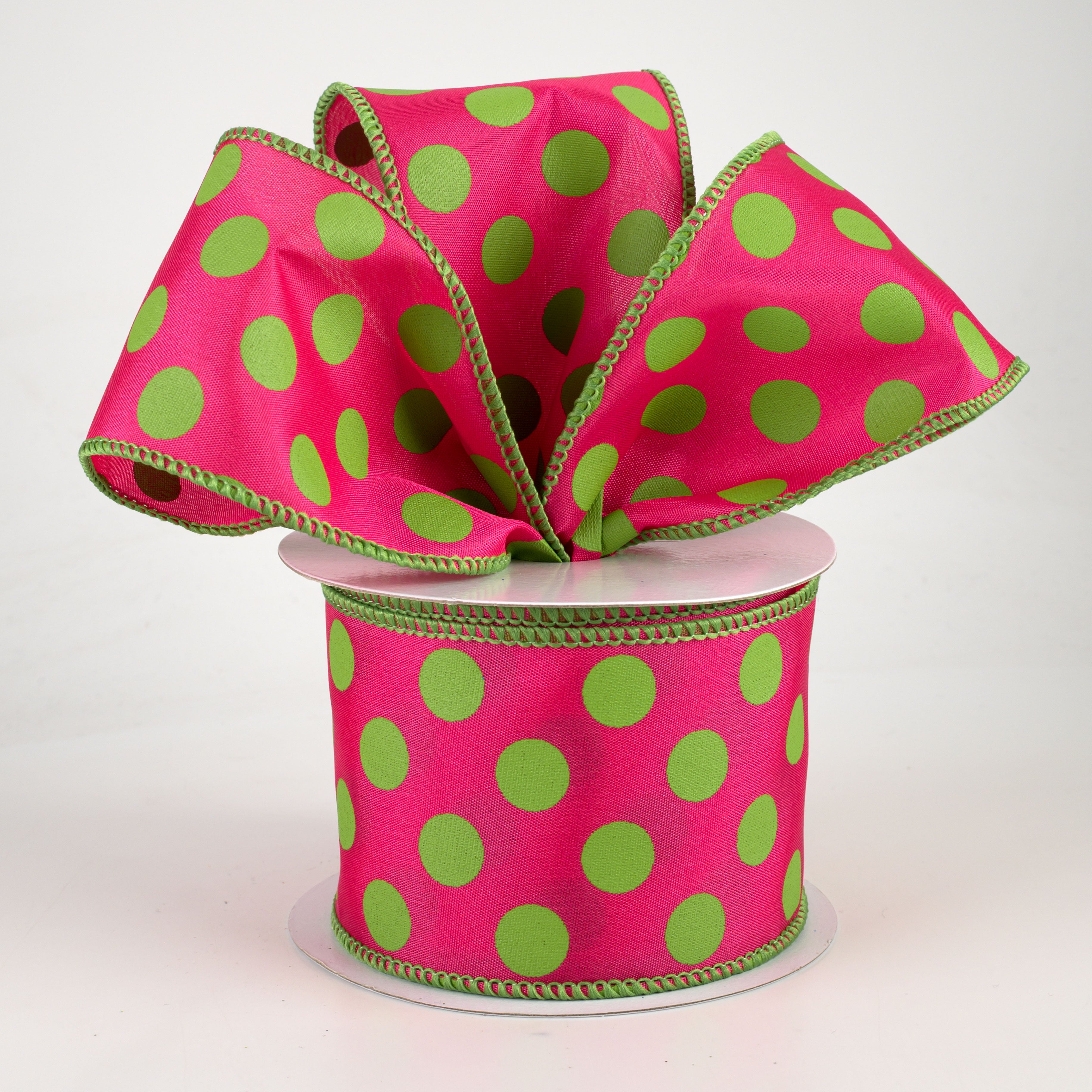 2.5" Big Polka Dot Ribbon: Hot Pink & Lime Green (10 Yards) Lifestyle Photo