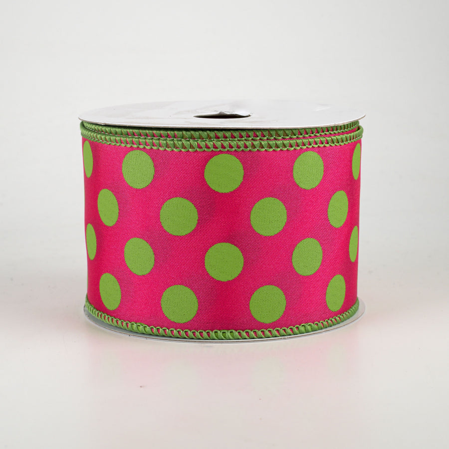 2.5" Big Polka Dot Ribbon: Hot Pink & Lime Green (10 Yards)