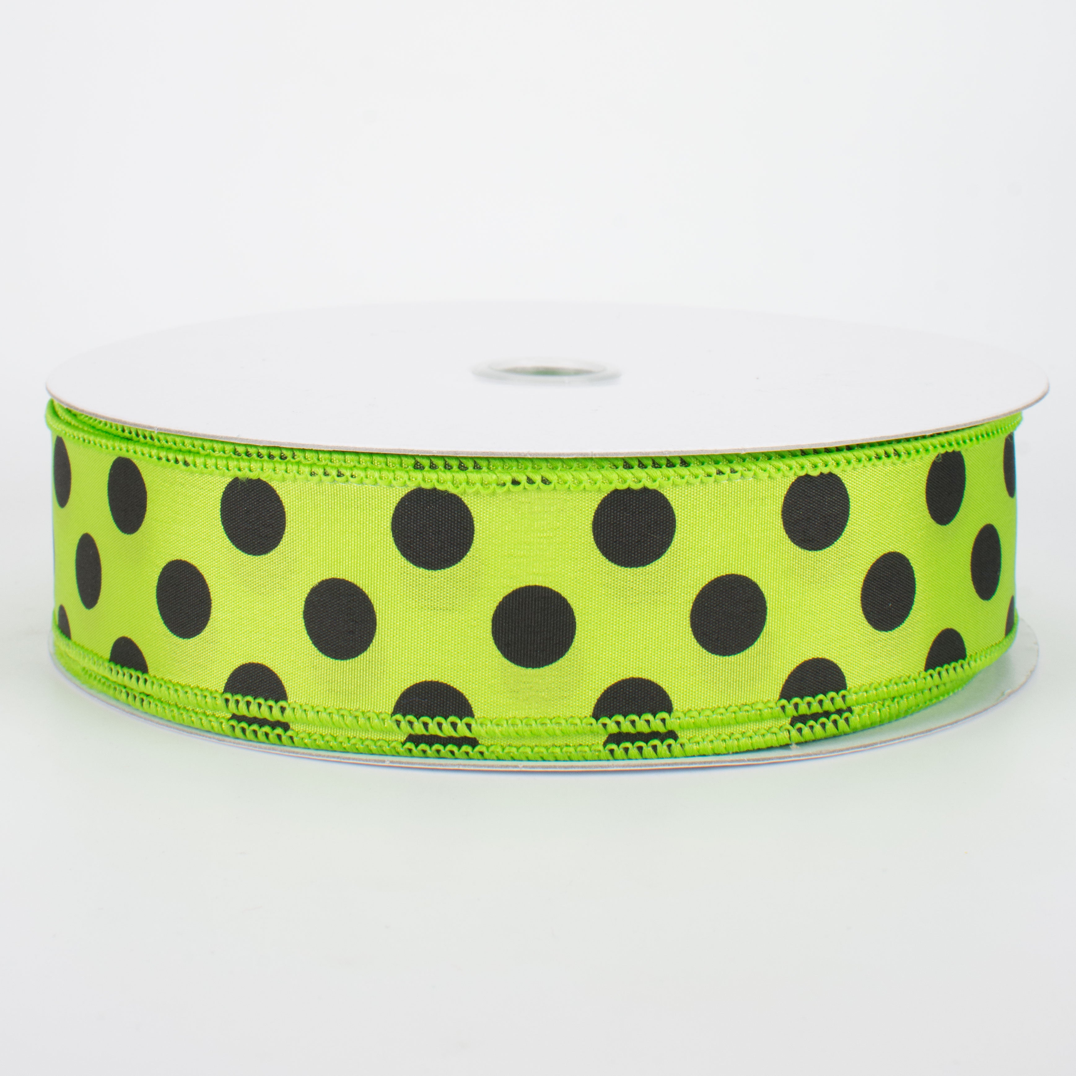 1.5" Big Polka Dot Ribbon: Lime Green & Black (50 Yards)