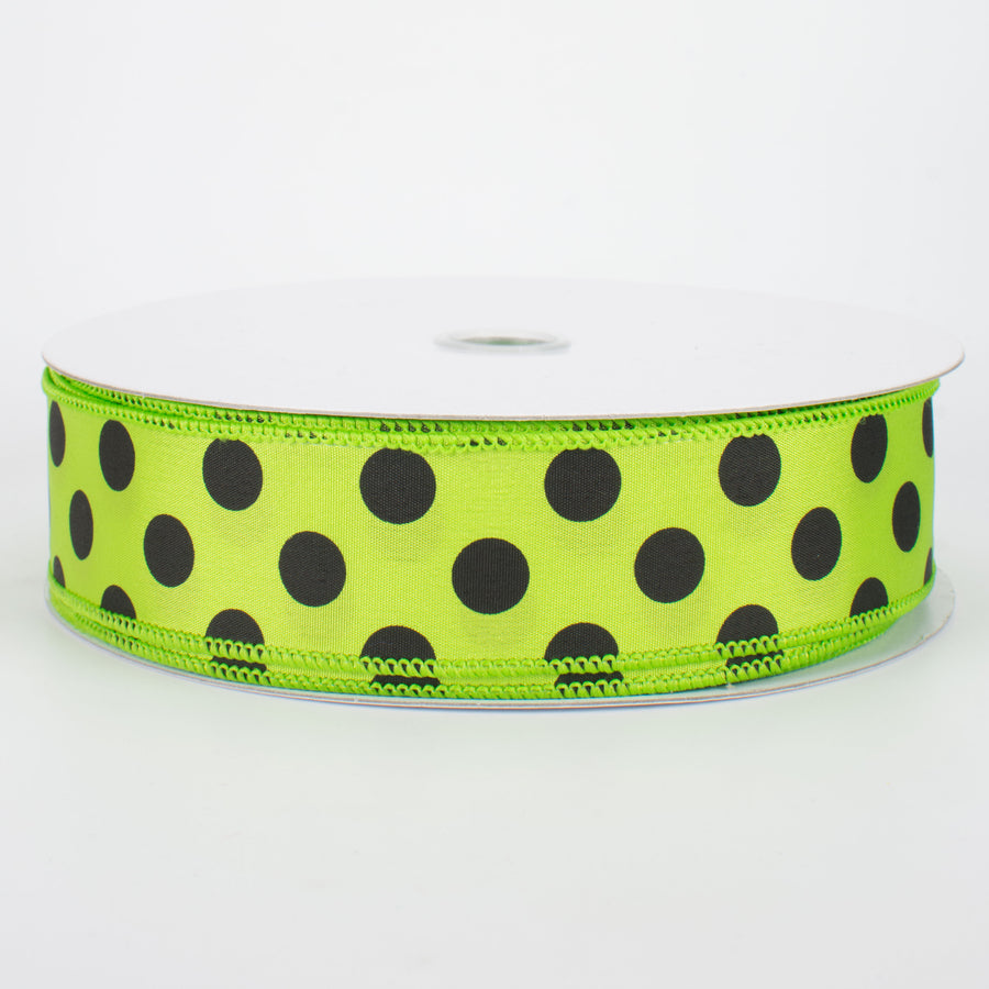 1.5" Big Polka Dot Ribbon: Lime Green & Black (50 Yards)